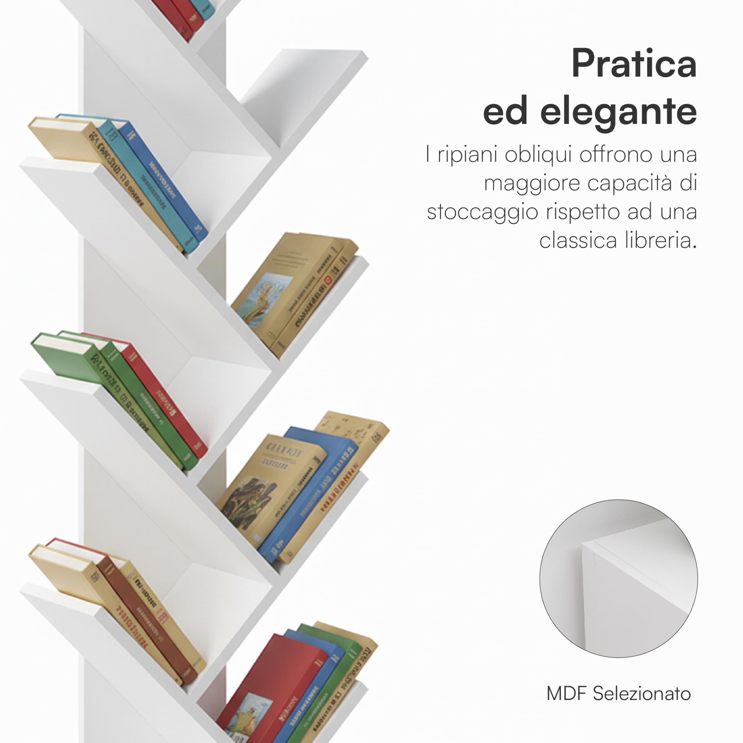 Baroni Home Libreria Albero 8 Ripiani Bianca 20x40x127 cm