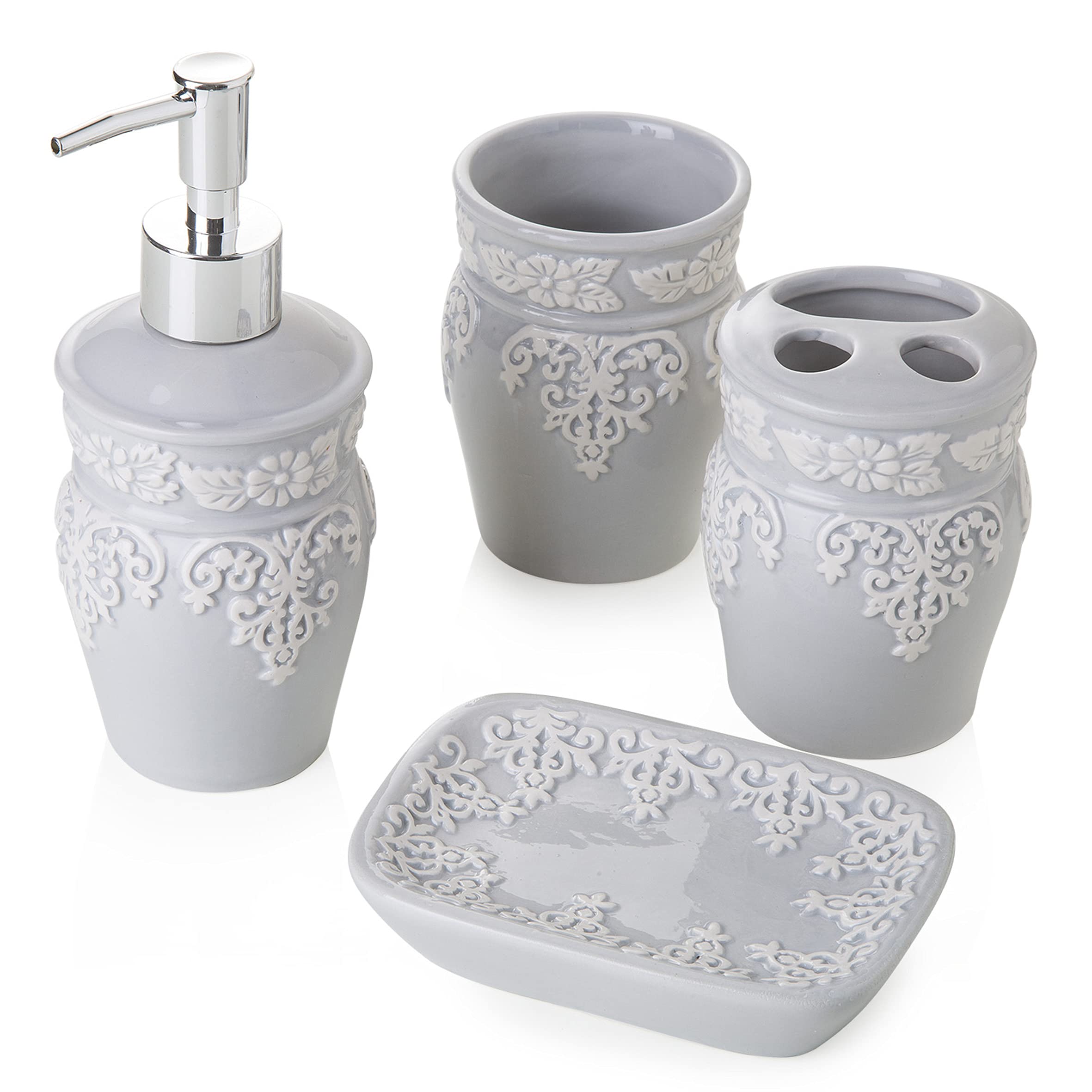 Baroni Home Montemaggi Set Bagno Ceramica 4 Pezzi Grigio