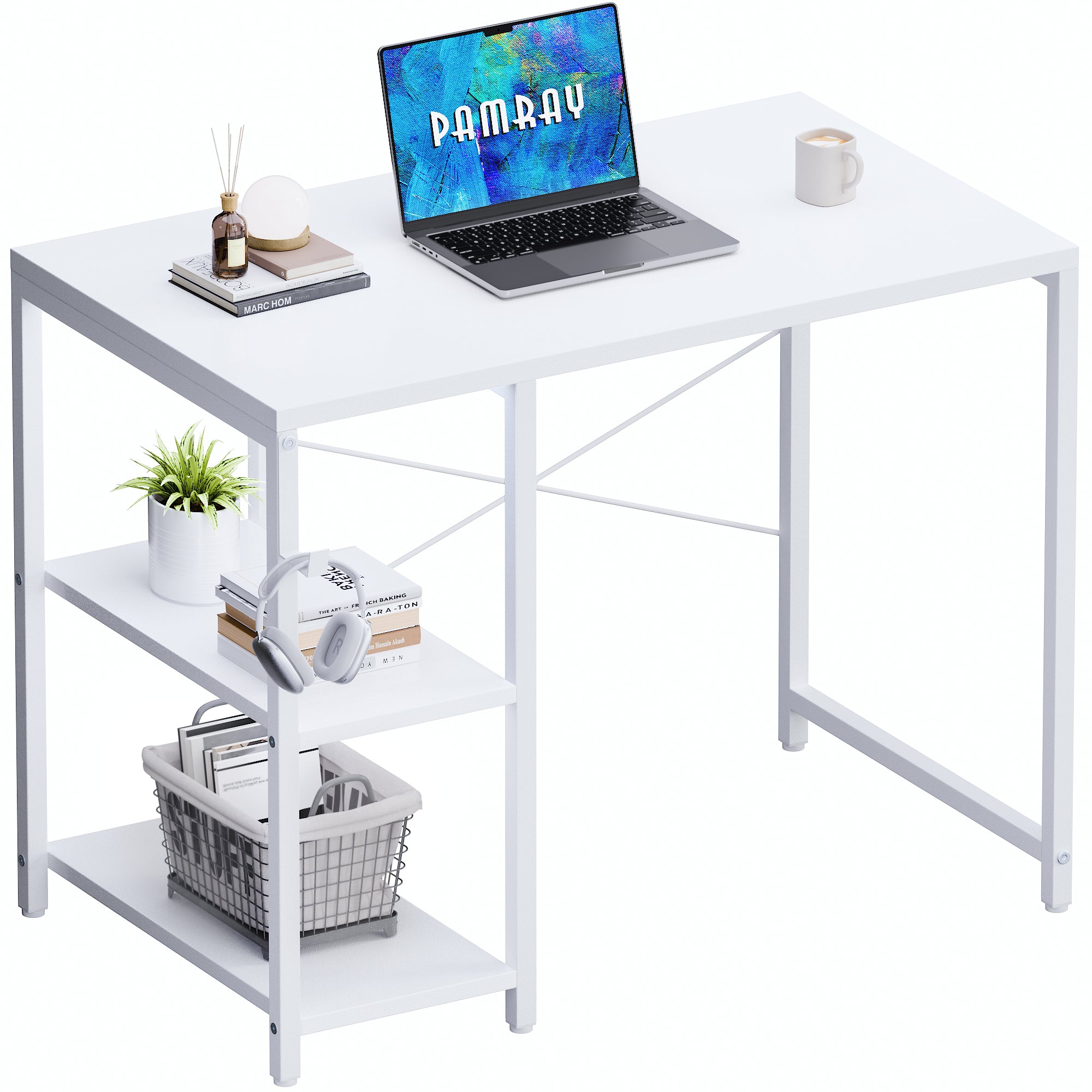 Pamray 32 Pollici Scrivania Piccola Grigia 81 cm Scaffali
