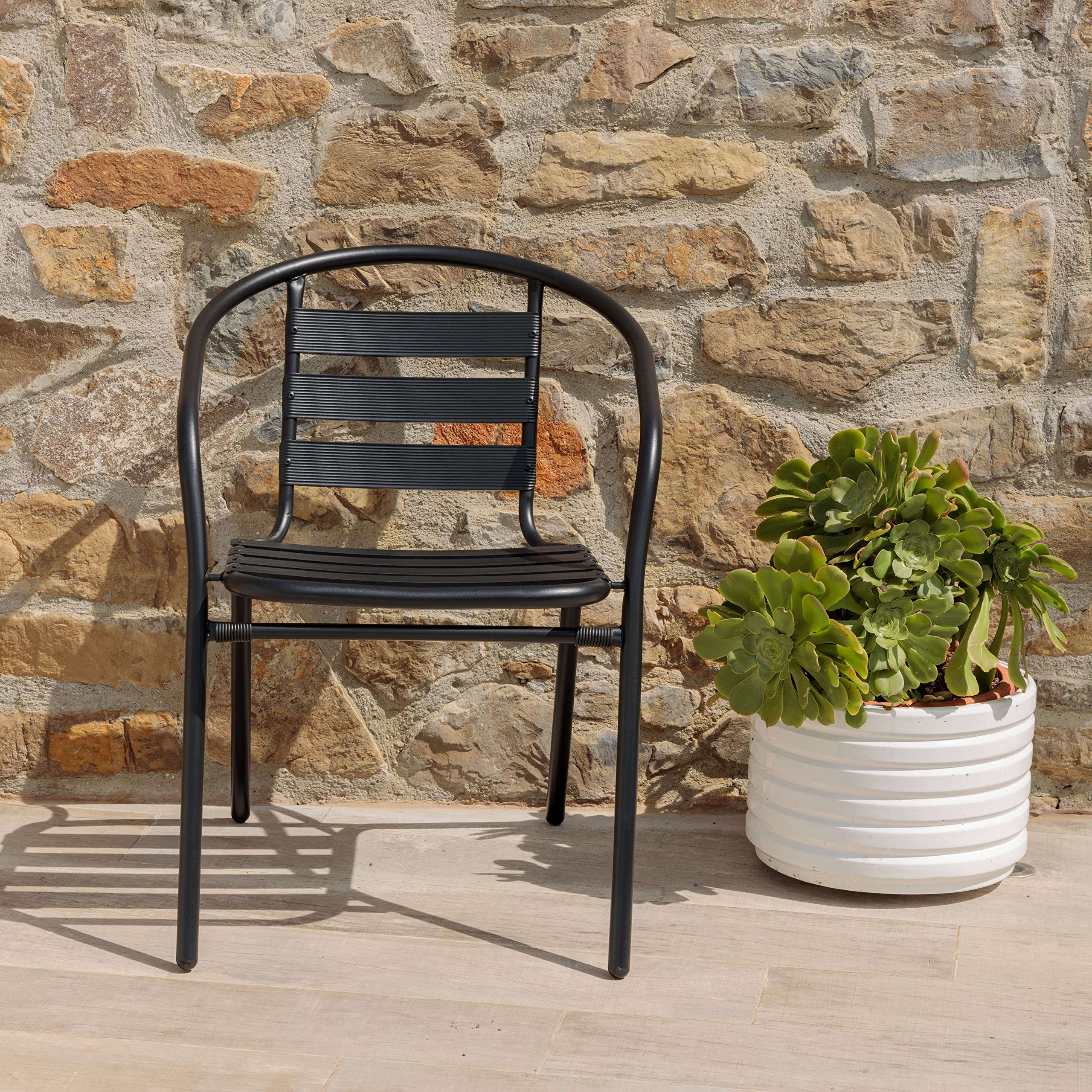 Baroni Home Set 2 Sedie Giardino Metallo Nero 56x55x75 cm