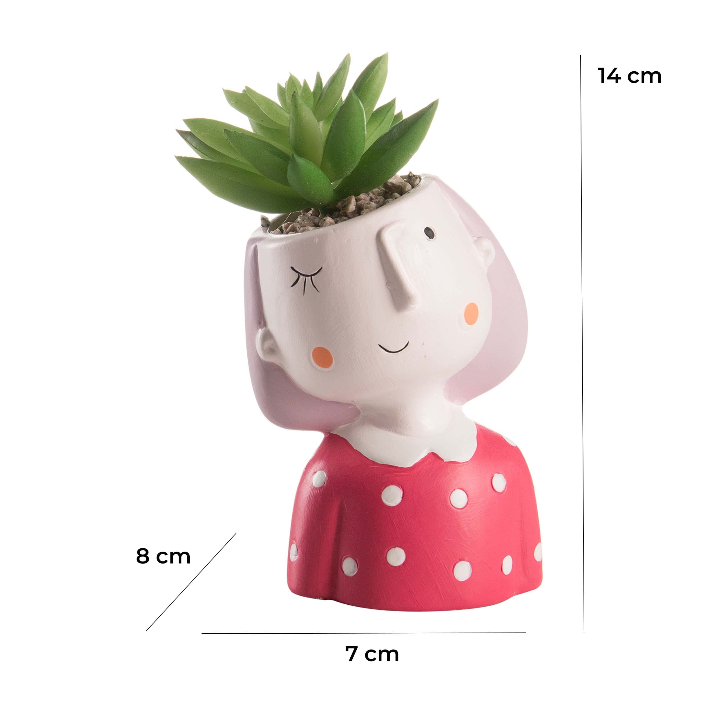 Baroni Set 4 Vasetti Testa Ceramica con Piantina 8x7x14 cm