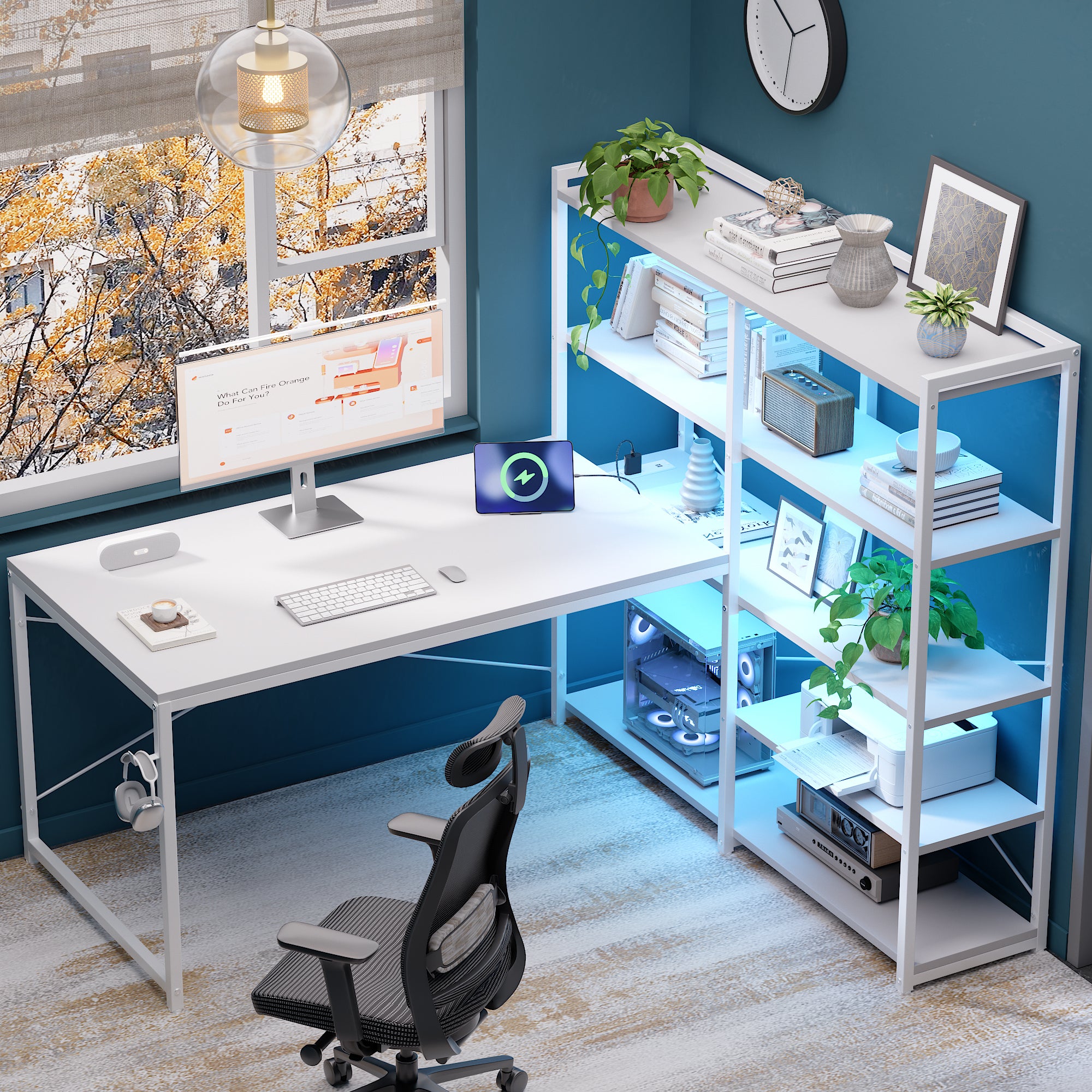 Pamray 49 Pollici Scrivania Angolare Gaming con LED Marrone