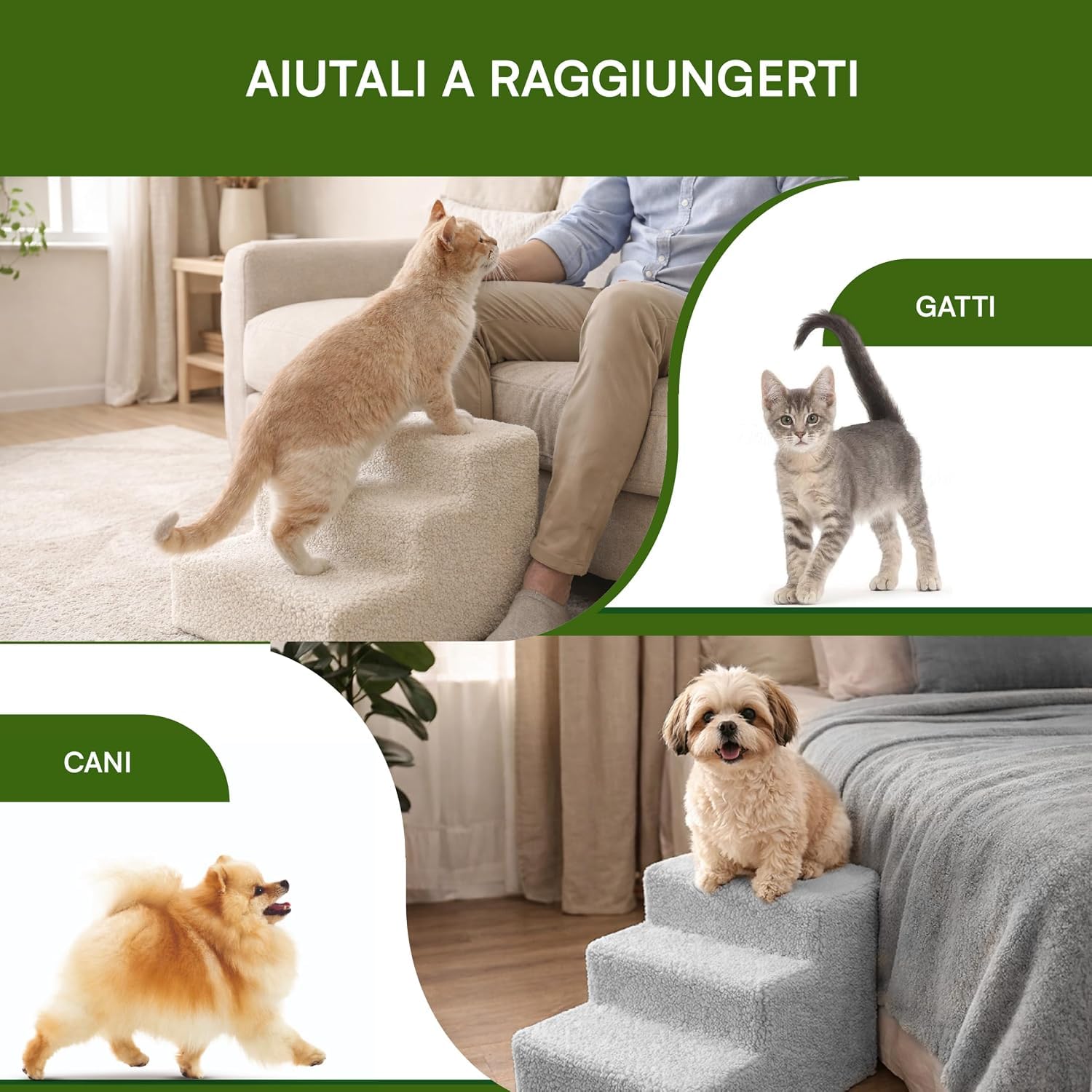 Baroni Home Scaletta Cani 3 Gradini Grigio 35x45x30 cm