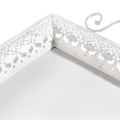 Baroni Home Vassoio Metallo Rettangolare Trina Bianco 48x26 cm