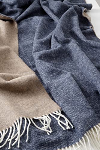 Baroni Home plaid double face blu e beige 130x170 cm