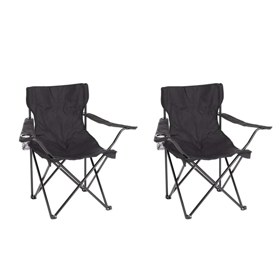 Baroni Home Sedia Campeggio Set 2 Nero Pieghevole 50x50x80