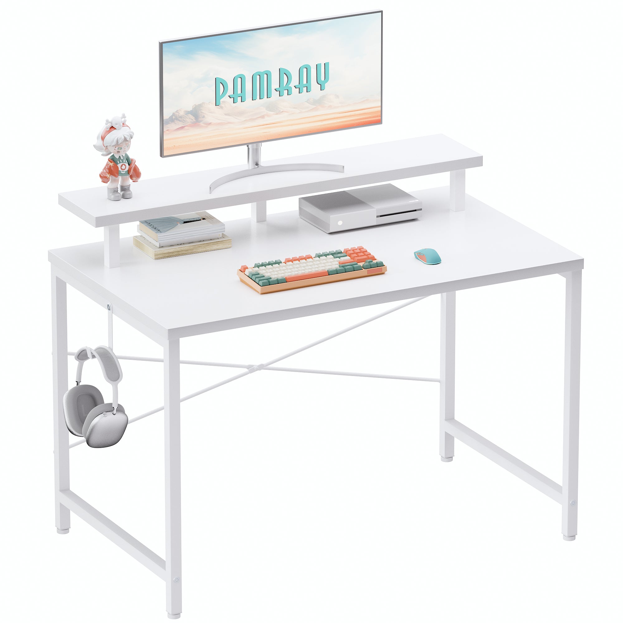 Pamray 47 Pollici Scrivania con Rialzo Bianca 120 cm Bambini