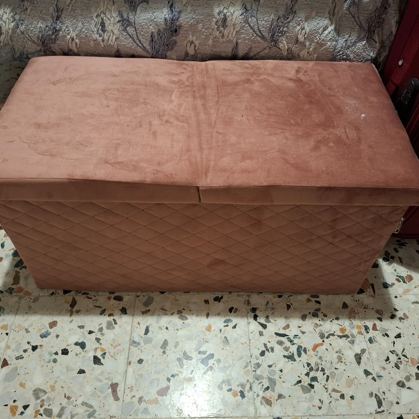 Baroni Home Pouf Contenitore Pieghevole Velluto Rosa Cipria 76x38x38 cm