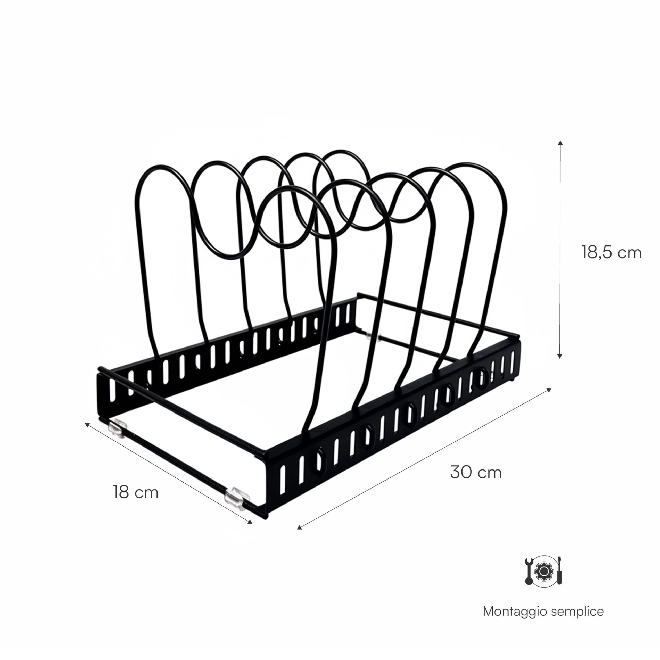 Baroni Home Scolapiatti Metallo Nero 18x30x18,5 cm 5 divisori