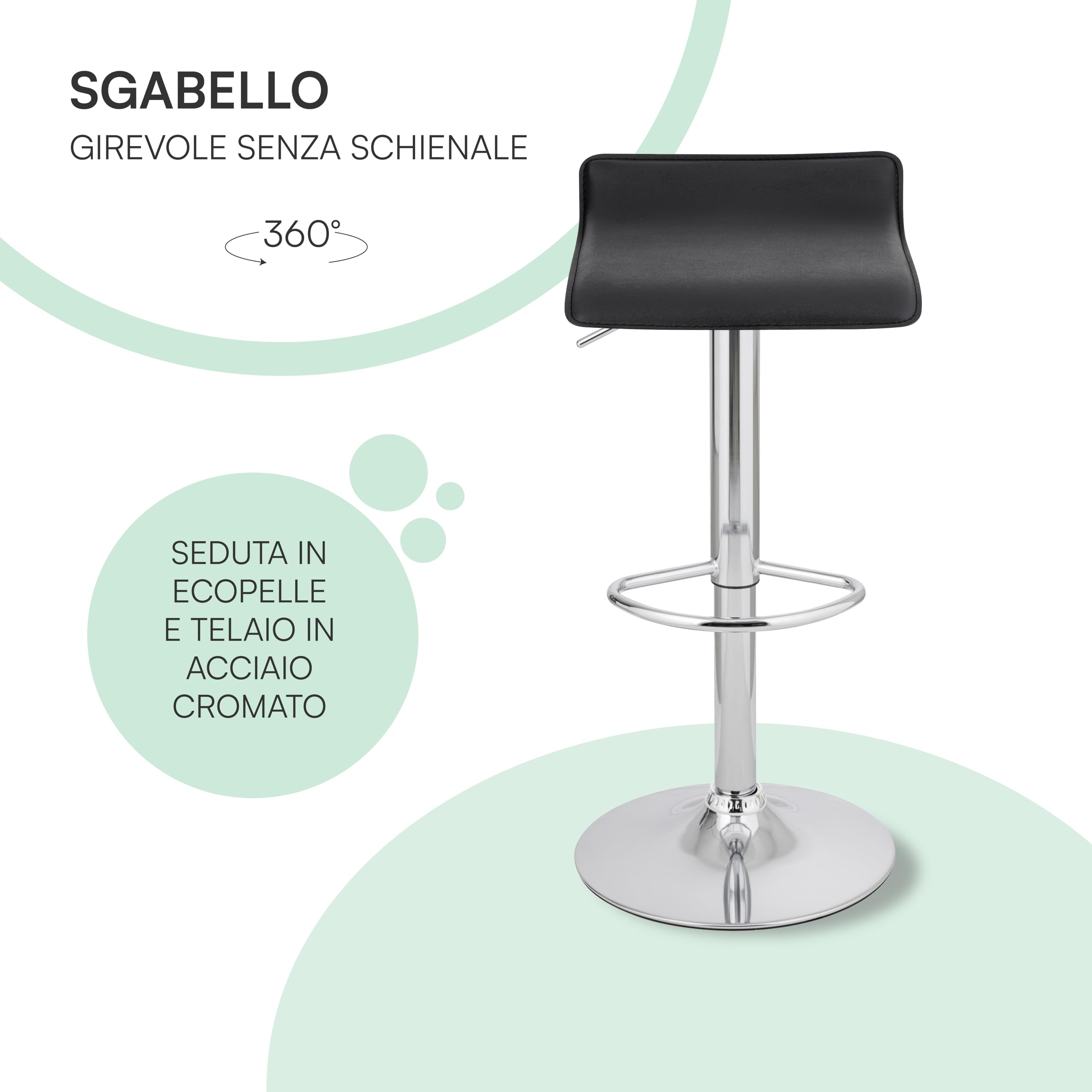 Baroni Home Set 2 Sgabelli Bar Girevoli Neri Altezza Regolabile