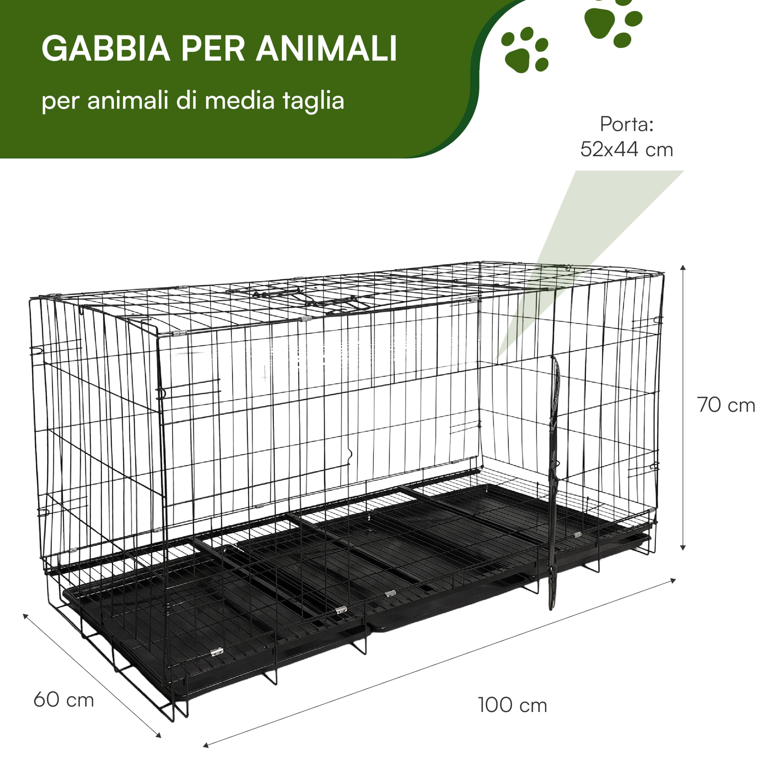 Baroni Home Gabbia Cani Metallo Grande 130x60x70 cm