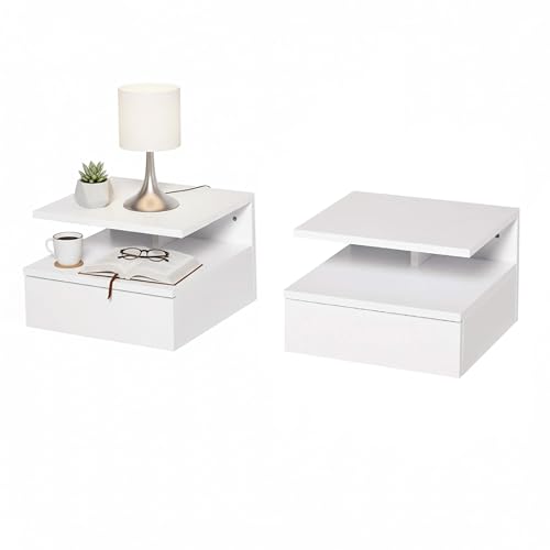 Baroni Home Set 2 Comodini Sospesi Bianchi con Cassetto