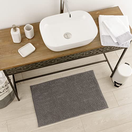 Baroni Home Tappeto Bagno Ciniglia Grigio 50x80 cm Antiscivolo