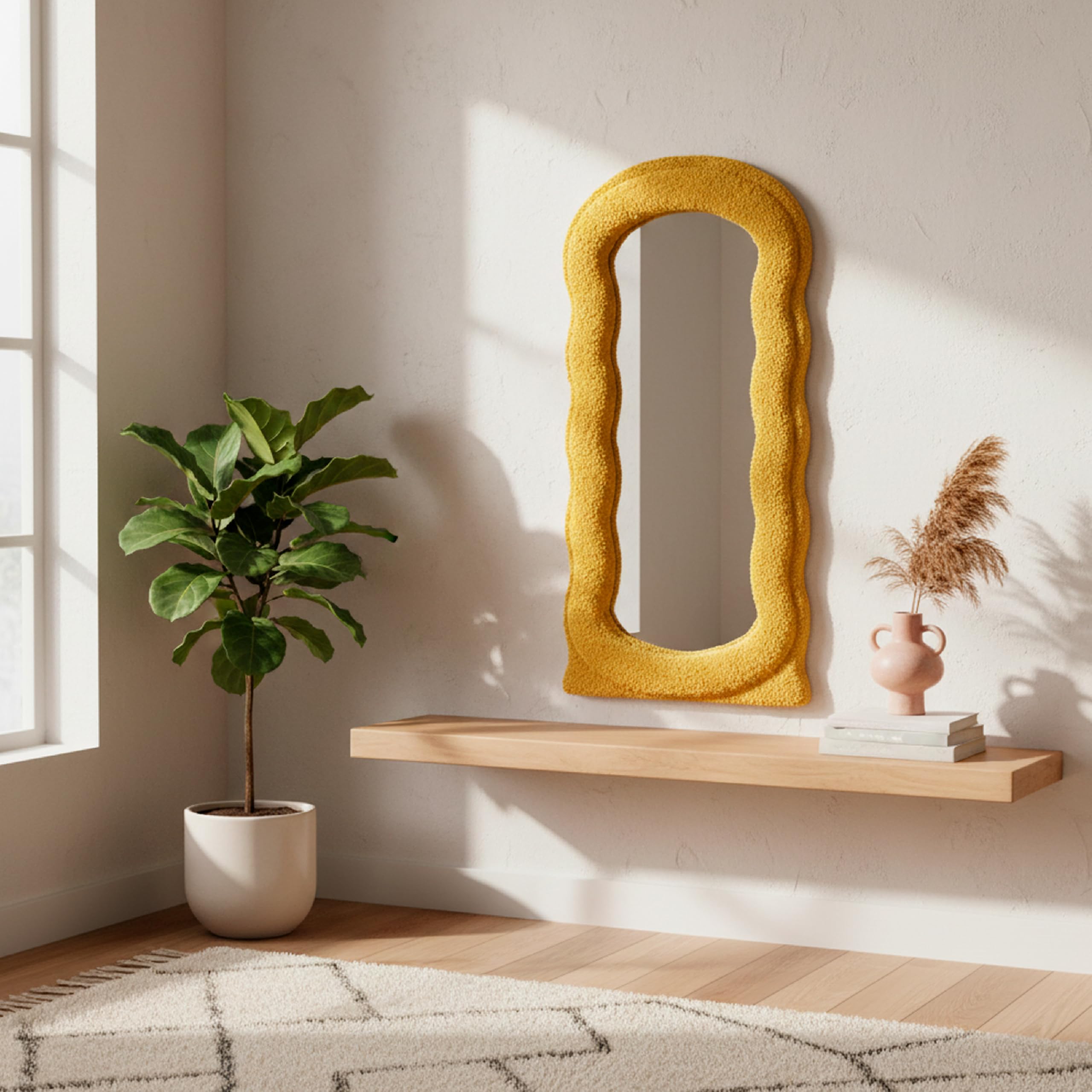 Baroni Home specchio parete bouclé giallo 80x40 cm mezza persona