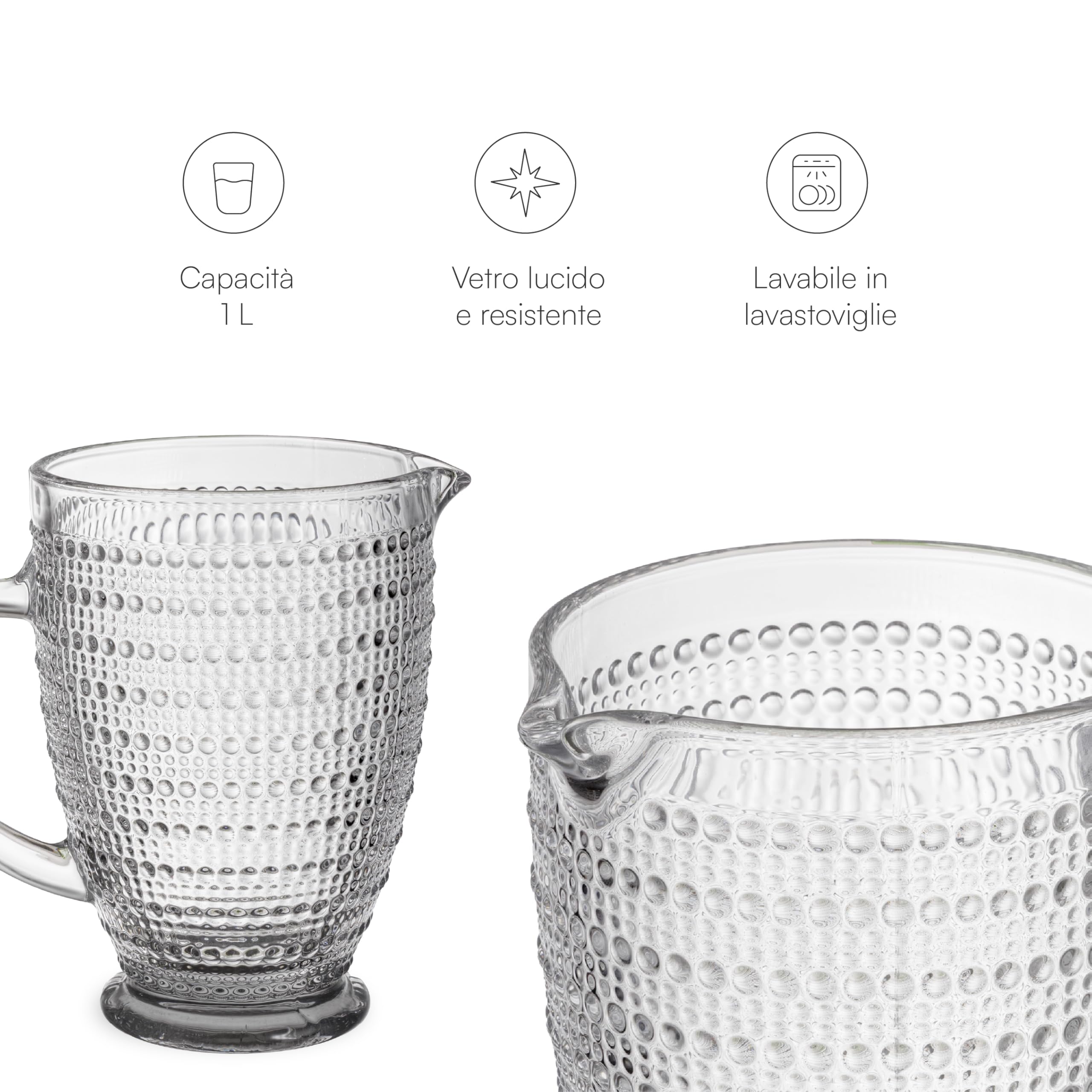 Baroni Home Caraffa Vetro Trasparente Pois Antigoccia 1L