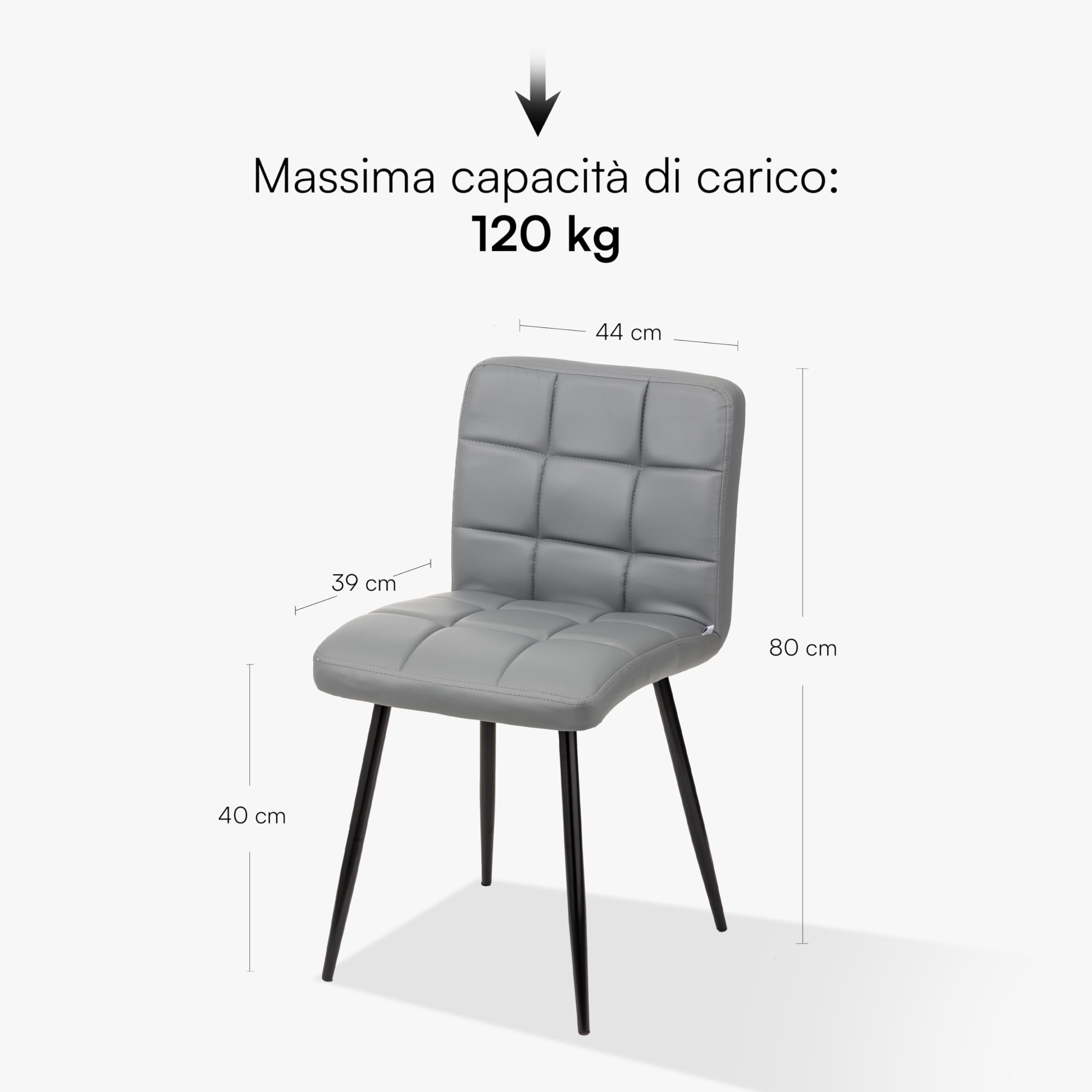 Baroni Home Set 2 Sedie Ecopelle Grigio Gambe Acciaio