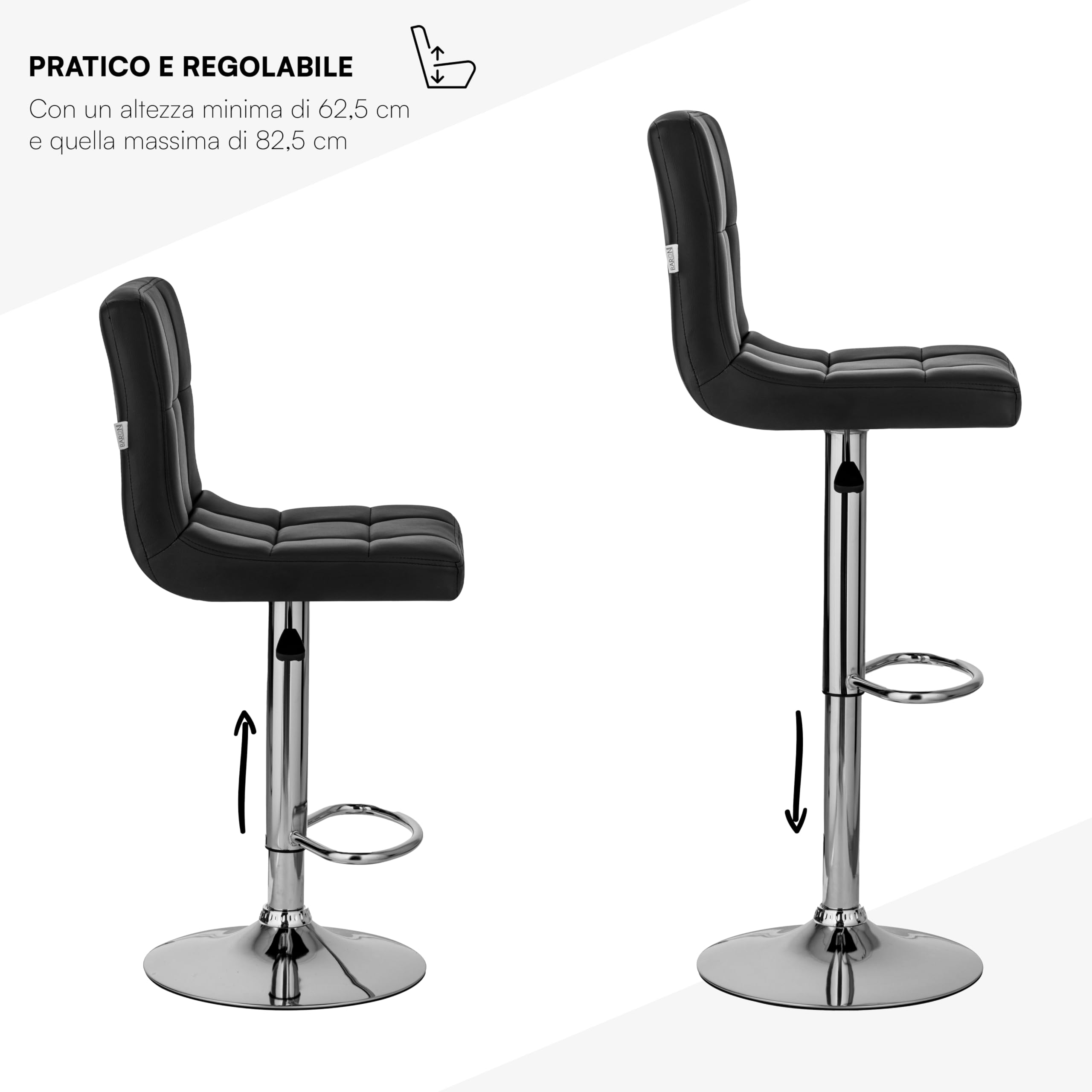 Baroni Home sgabello bar cucina nero ecopelle 1 pezzo regolabile