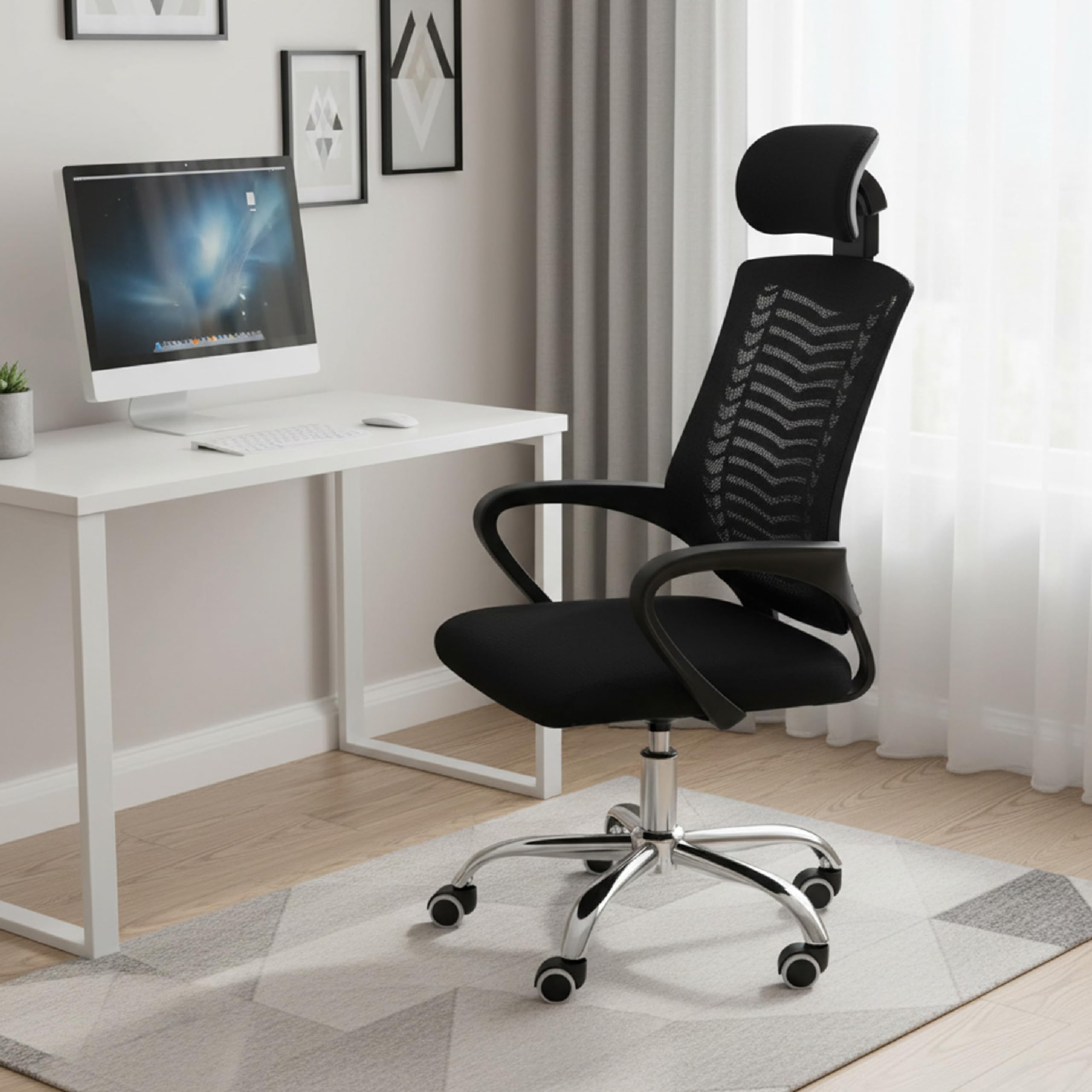 Baroni Home Sedia Ufficio Ergonomica Nera Braccioli Pieghevoli