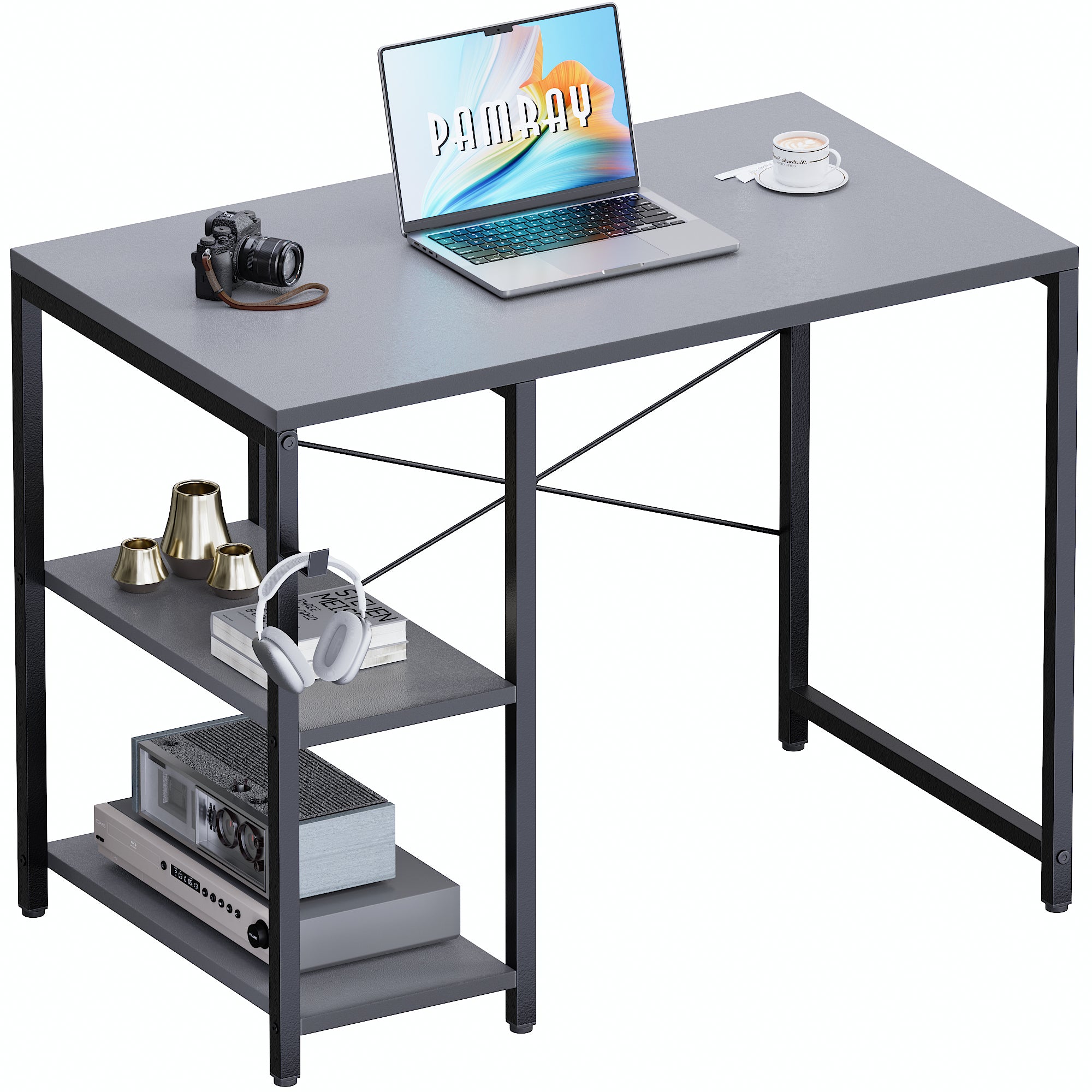 Pamray 32 Pollici Scrivania Piccola Grigia 81 cm Scaffali