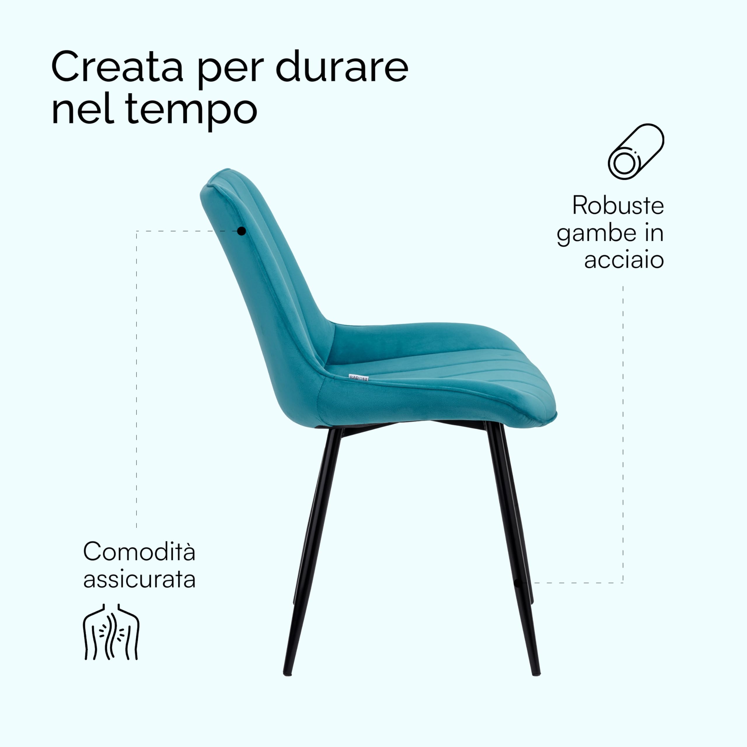 Baroni Home set 4 sedie velluto blu petrolio 53x86 cm