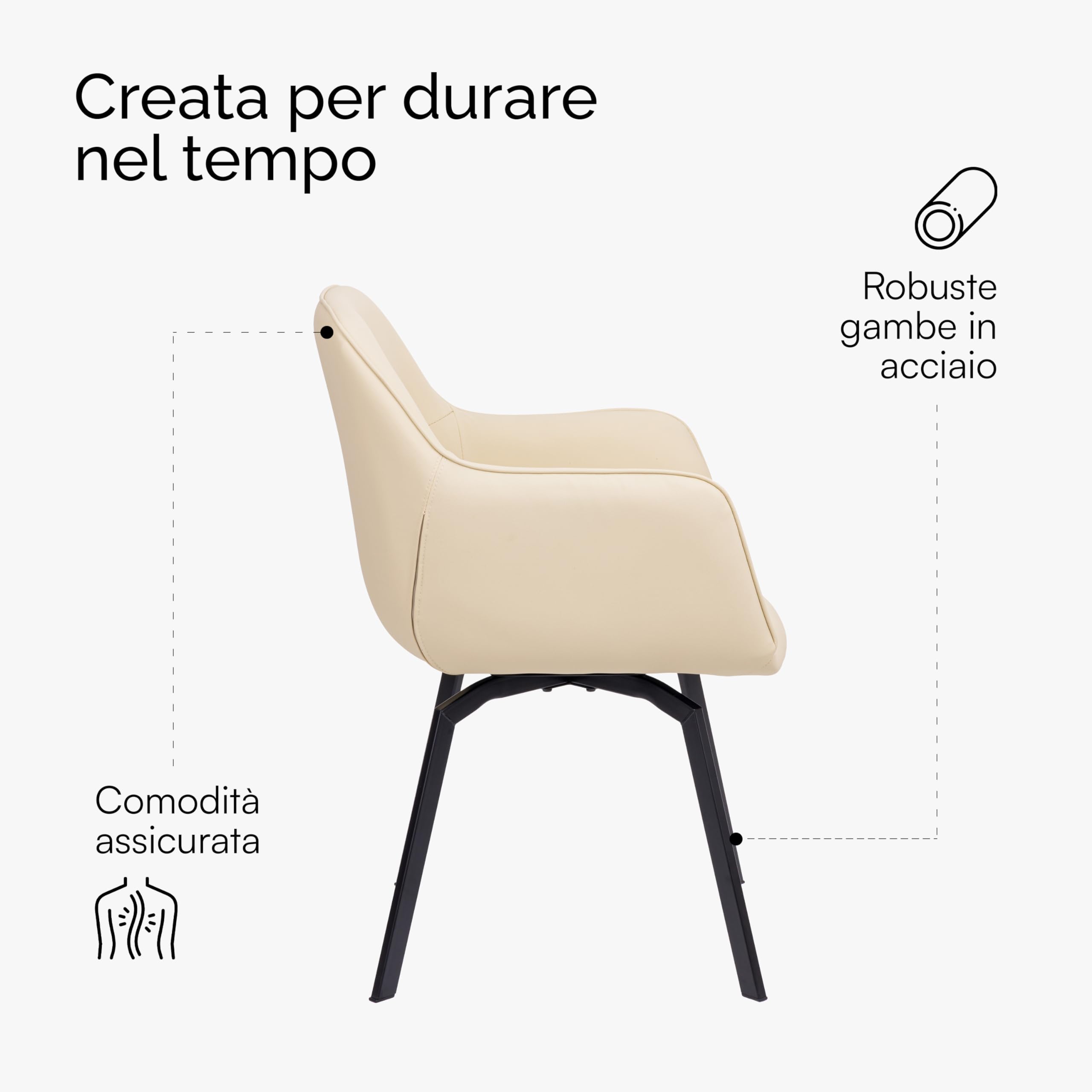 Baroni Home Poltrona Girevole Ecopelle Beige 55x85x47 cm