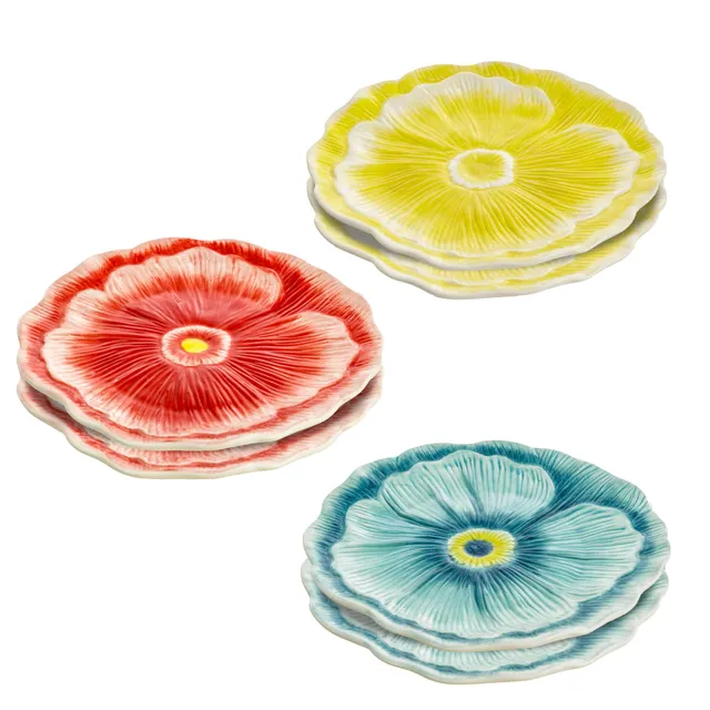 Baroni Home Set 6 Piatti Fiore ceramica colorati 19,5 cm
