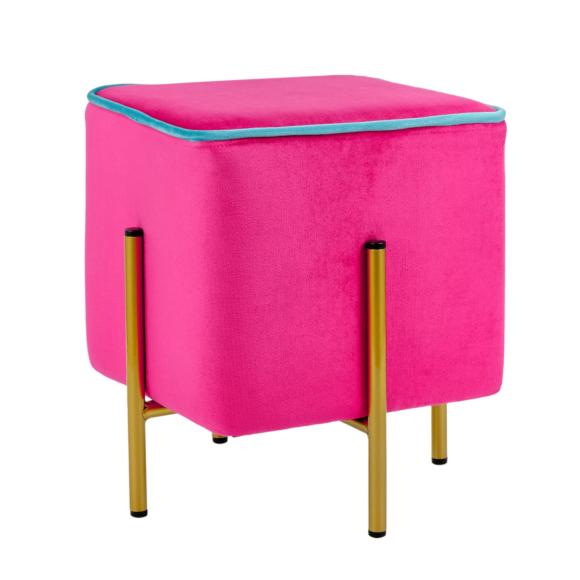 Baroni Home Pouf Velluto Fucsia Bordo Turchese 33x33x38 cm