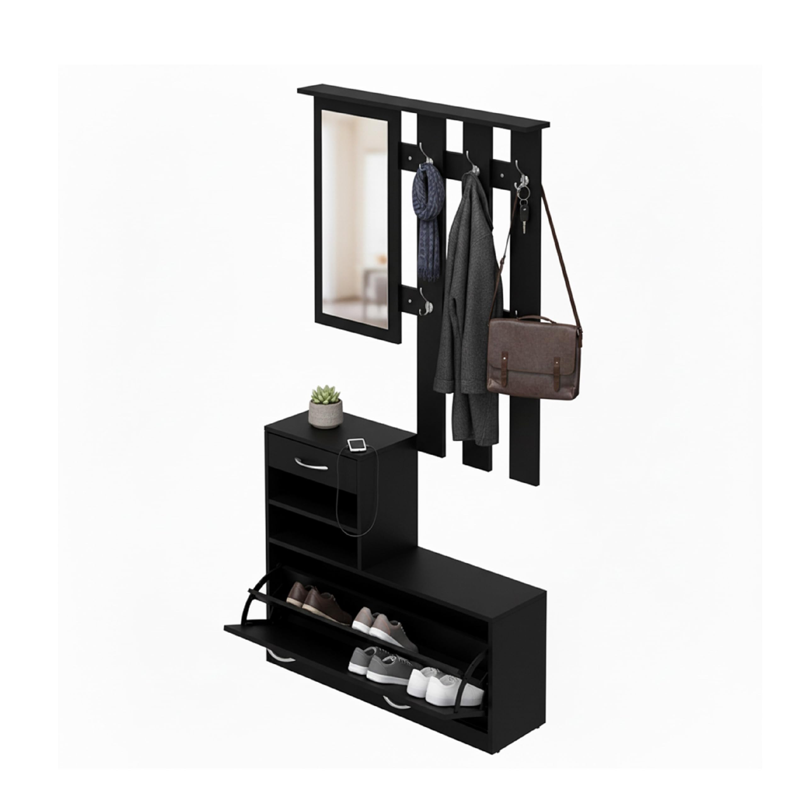 Baroni Home Mobile Ingresso 3 Pezzi Scarpiera Nero 6 Ganci