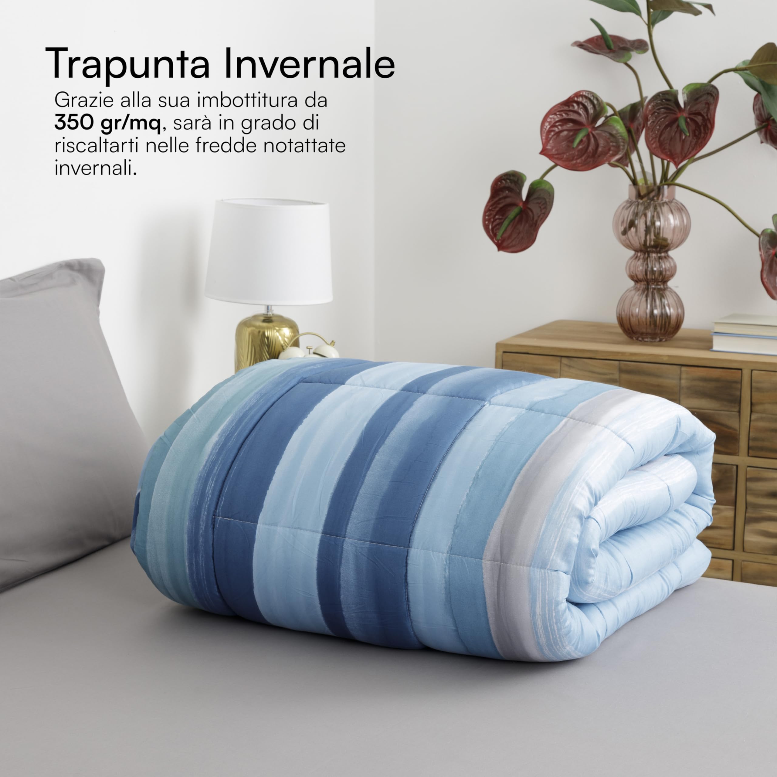 Baroni Home Piumone Matrimoniale 260x260 Righe Blu 350 g/mq anallergico