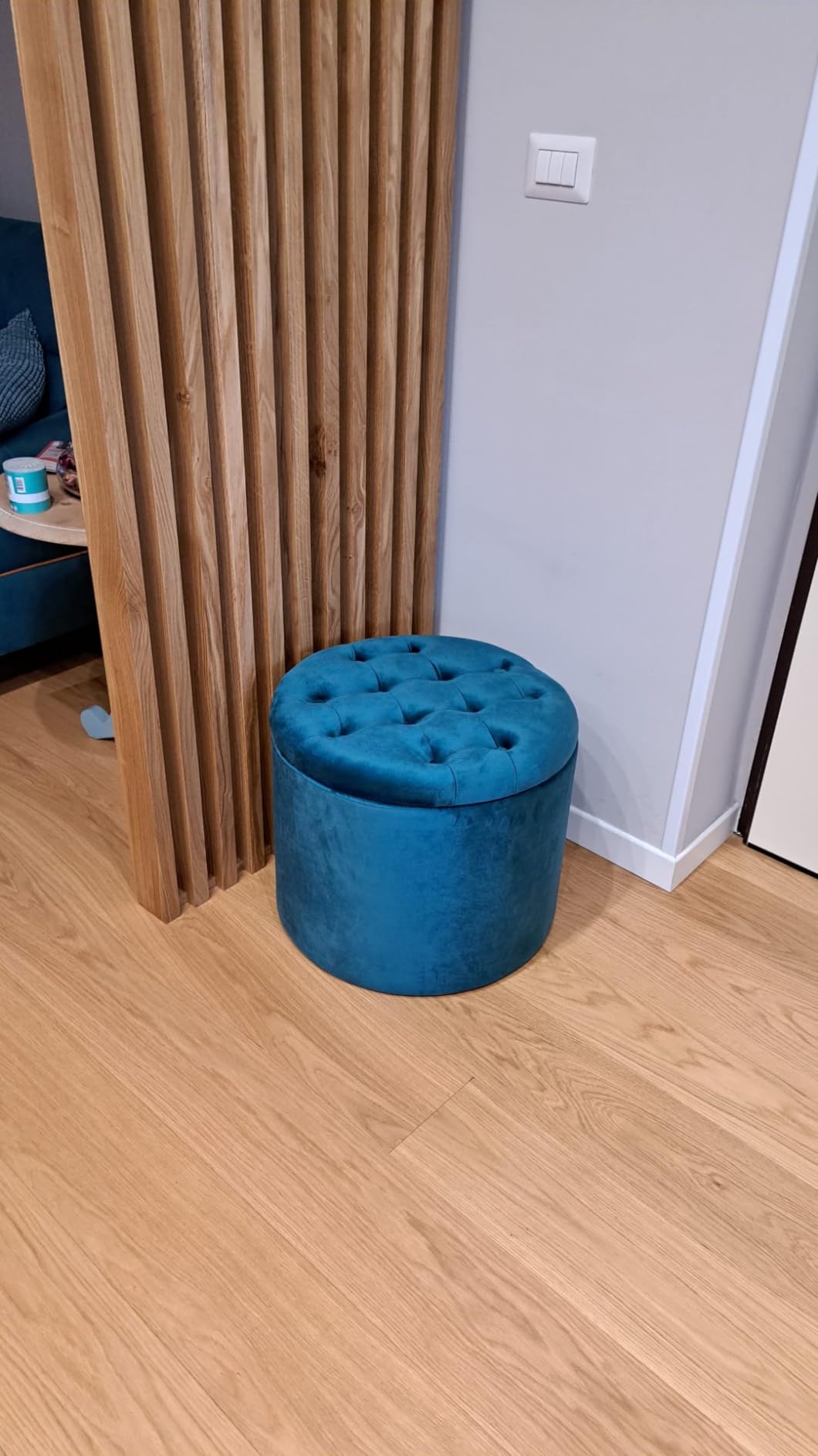 Baroni Home Pouf Contenitore Scarpiera Velluto Turchese Ø50x42 cm