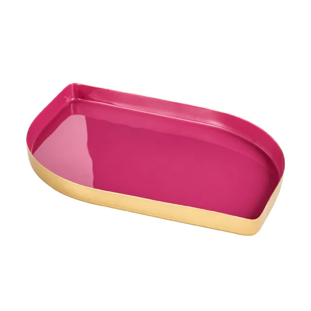 Baroni Home Petalo Vassoio Metallo Oro e Fucsia 32x24x2 cm