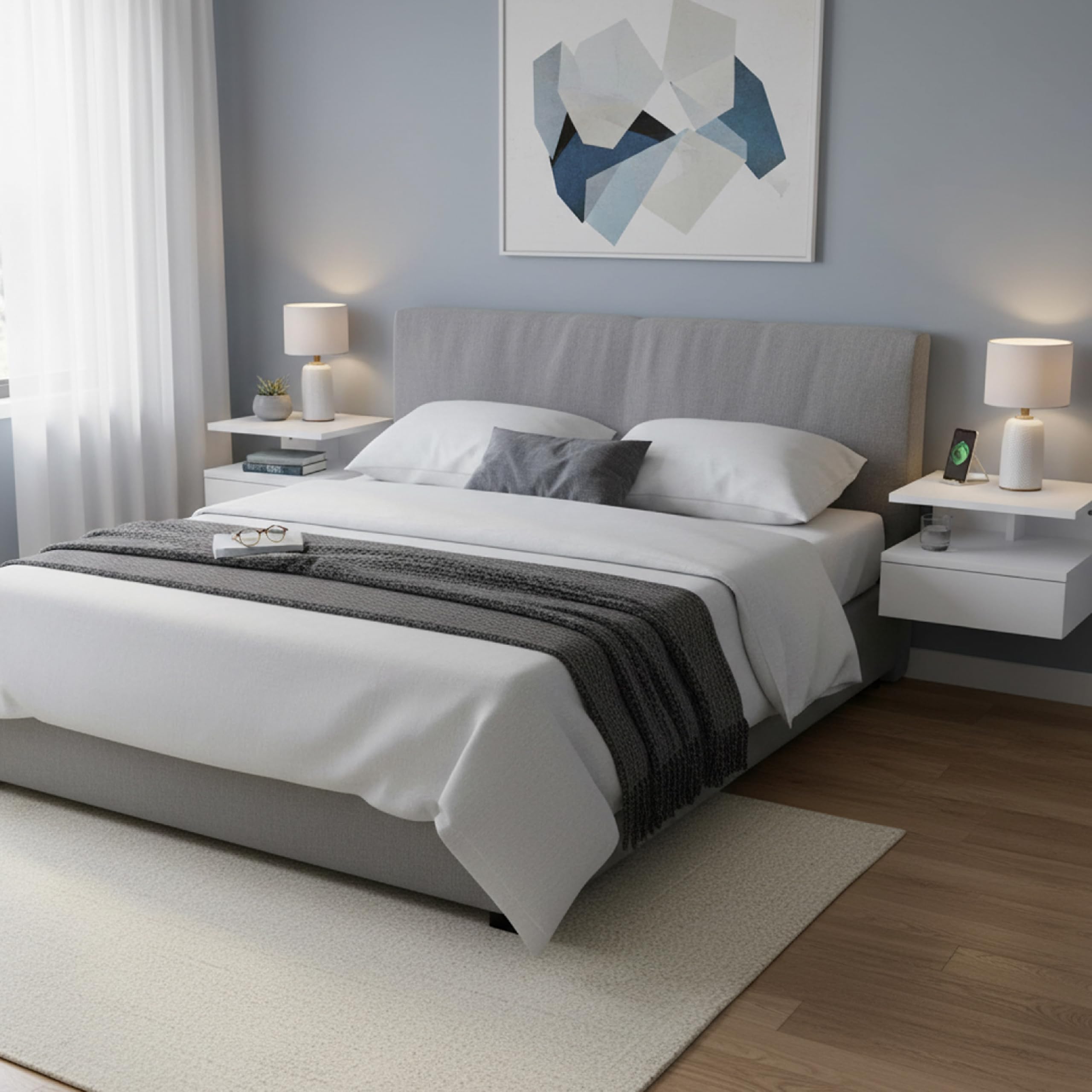 Baroni Home Set 2 Comodini Sospesi Bianchi con Cassetto