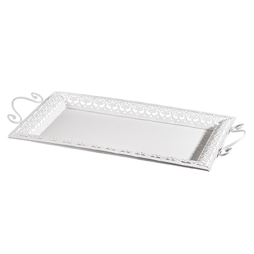 Baroni Home Vassoio Metallo Rettangolare Trina Bianco 48x26 cm