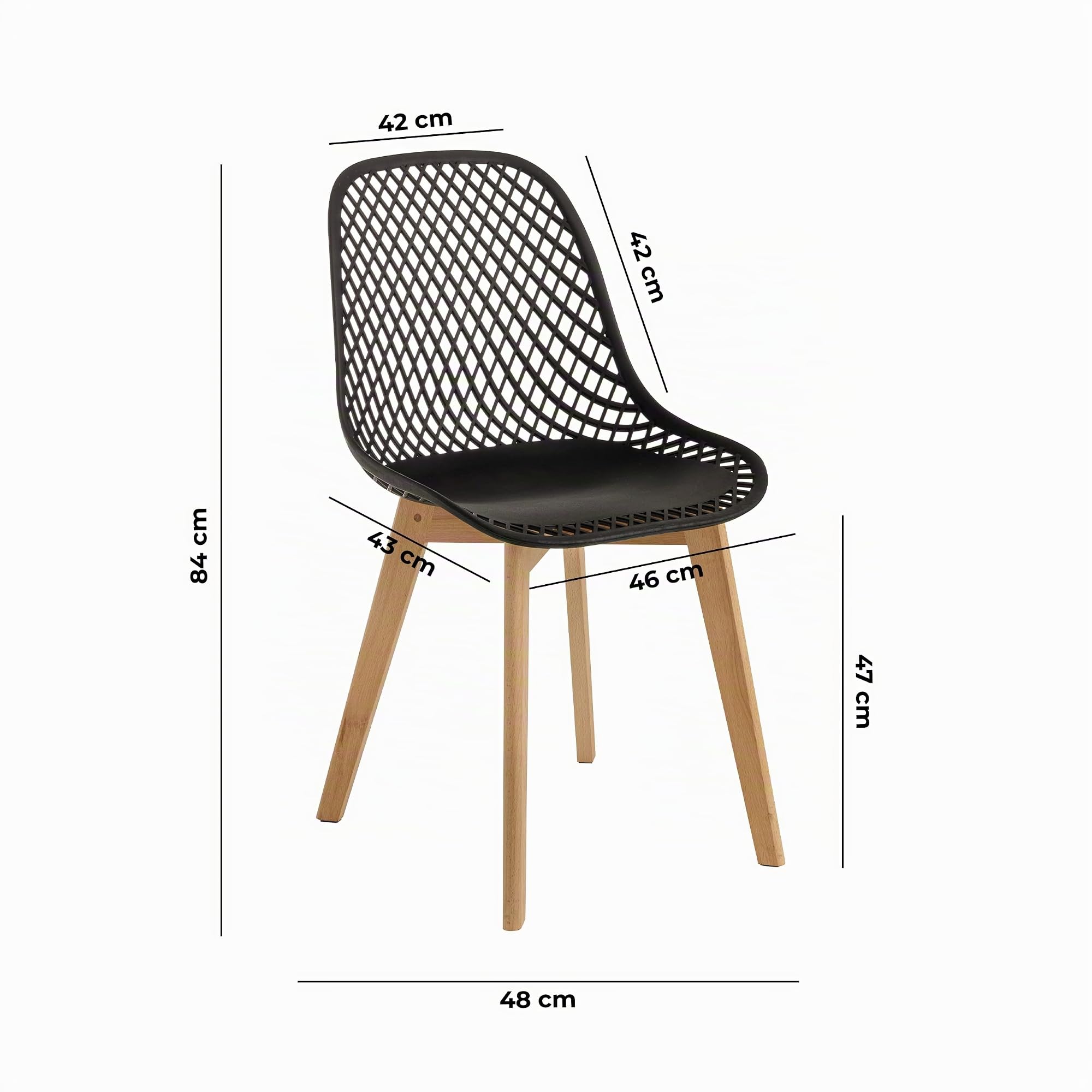 Baroni Home Sedia Moderna Nera Gambe Legno 1 Pezzo