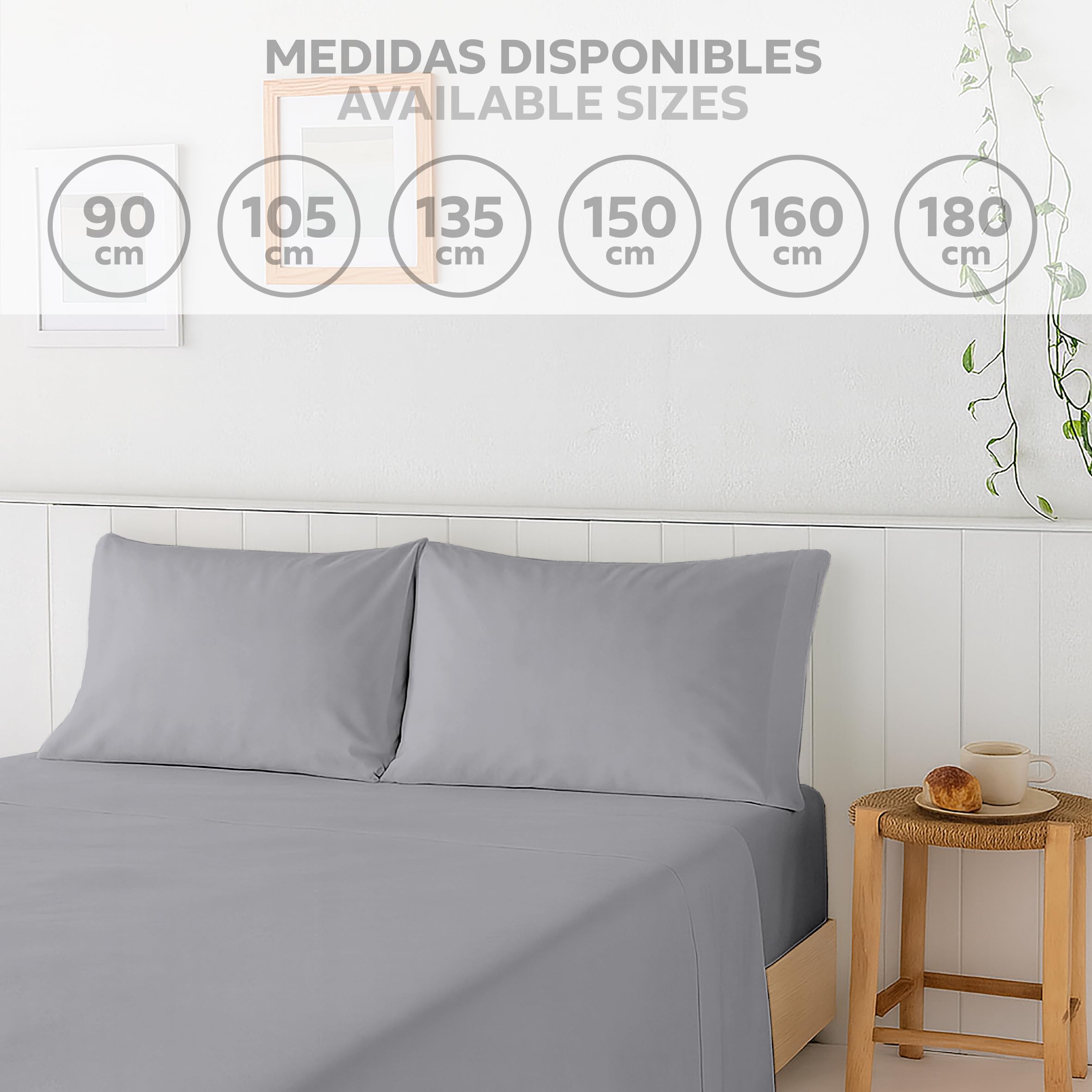 Textilhome EasyCosy Set Lenzuola Singolo 105x200 Grigio Chiaro 3 Pezzi
