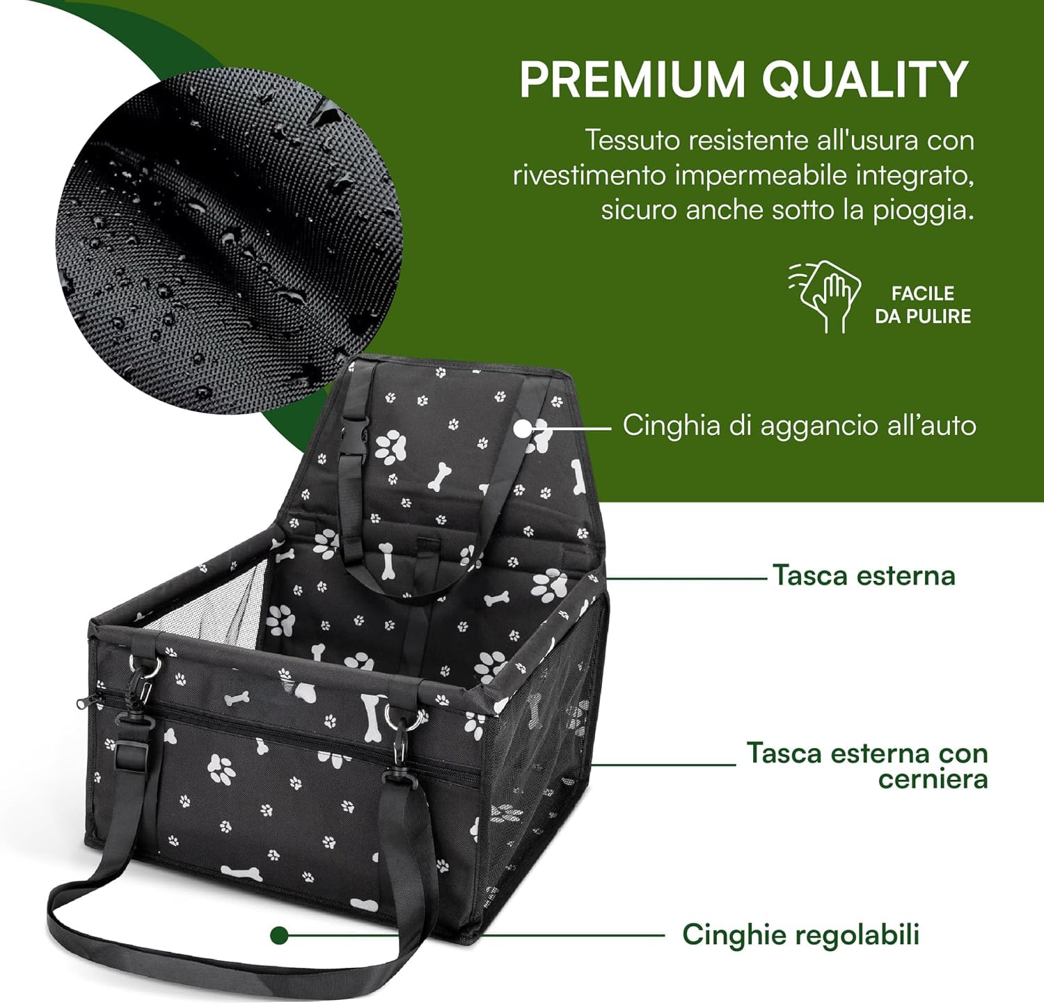 Baroni Home Seggiolino Auto Cani Gatti Nero 40x32x42 cm