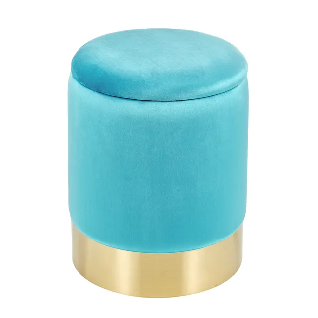 Baroni Home Pouf Contenitore Velluto Turchese 31x31x39 cm