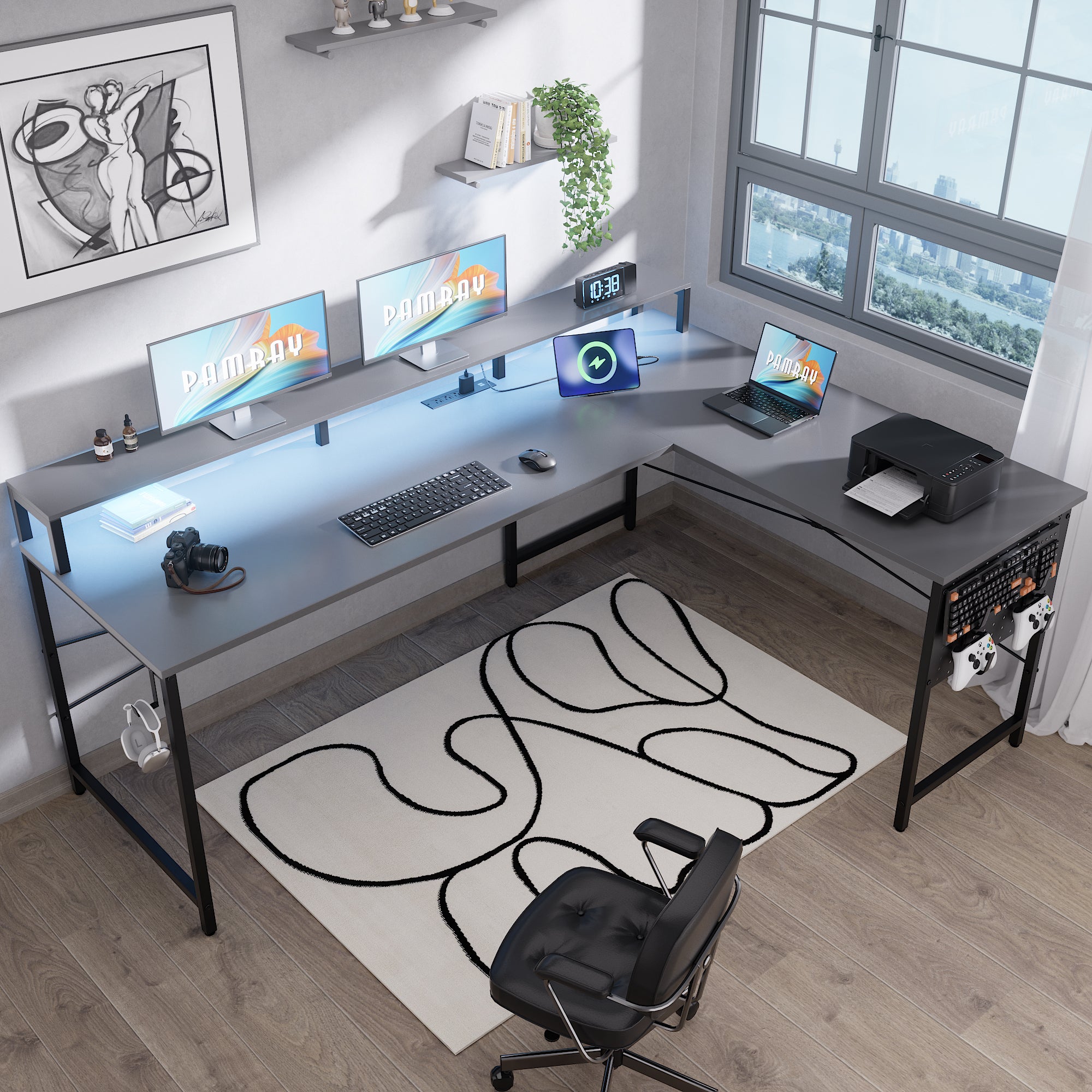Pamray 64 Pollici Scrivania Angolare a L Nera 163 cm LED