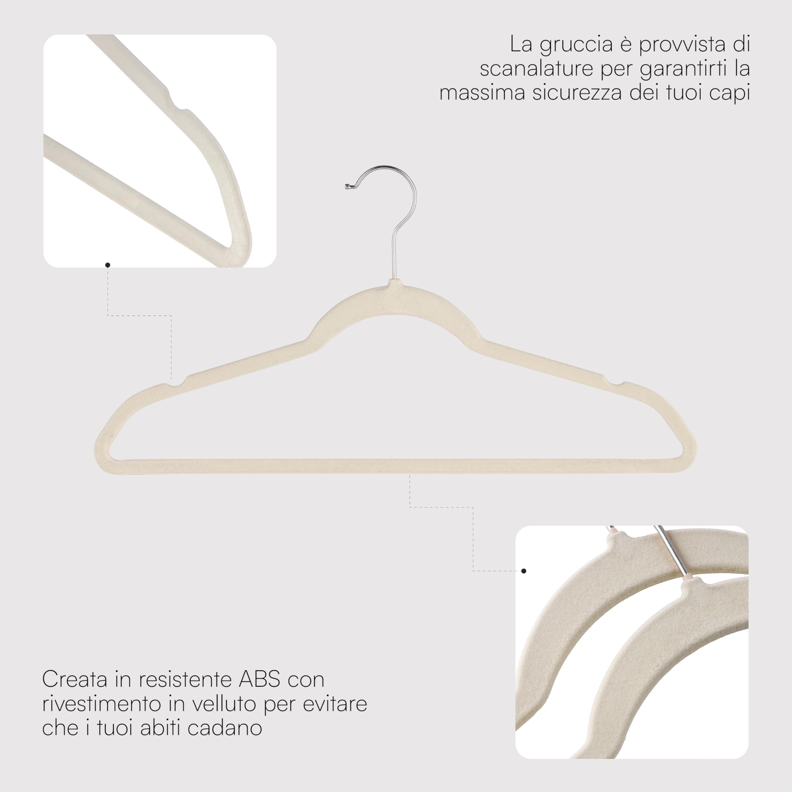 Baroni Home Grucce Velluto Panna 44,5 cm 50 Pezzi Antiscivolo