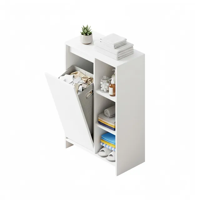 Baroni Home Mobile Portabiancheria Bianco con Cesto 50x30x87 cm