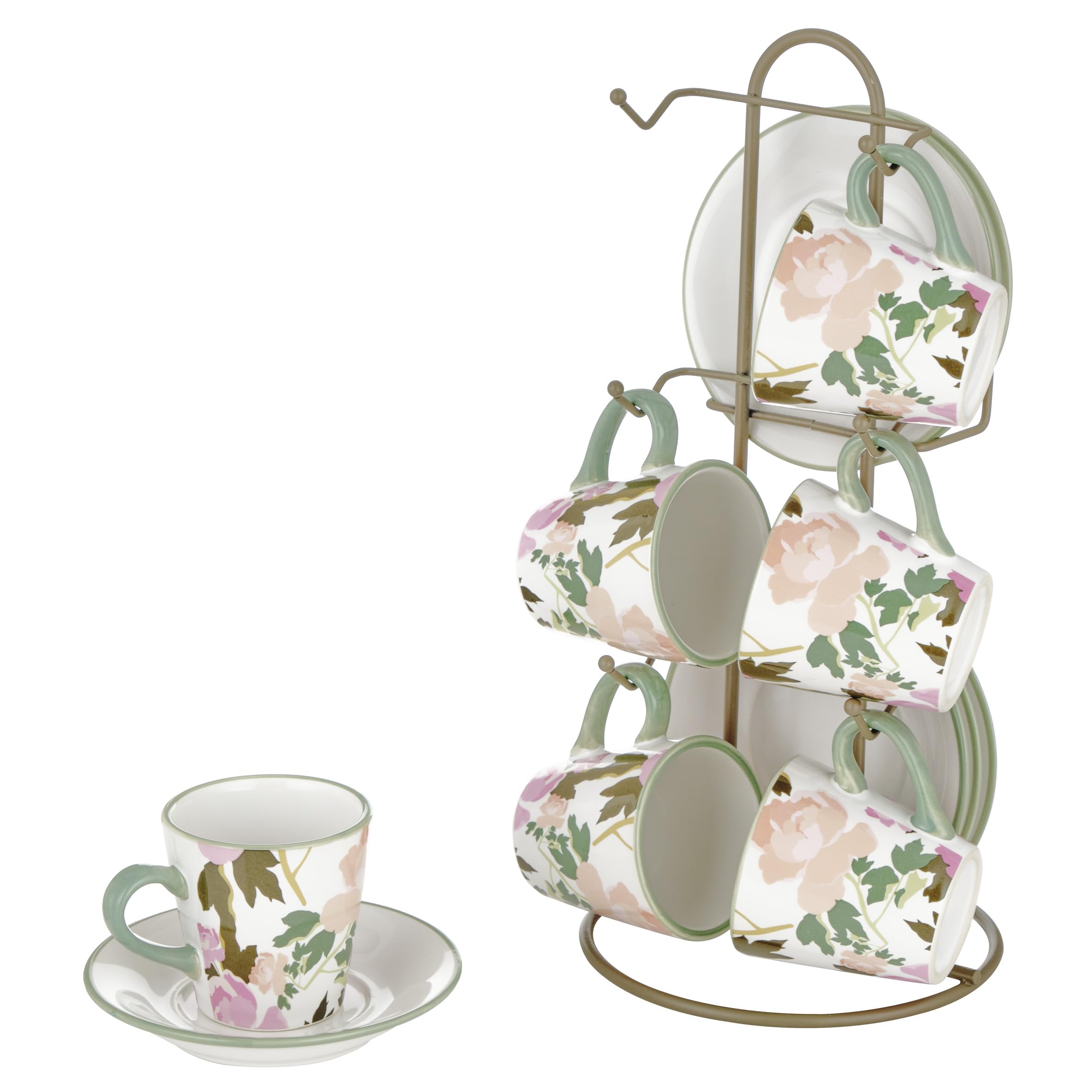 Baroni Home Rose Set Tazzine Ceramica con Stand 15x13x29 cm
