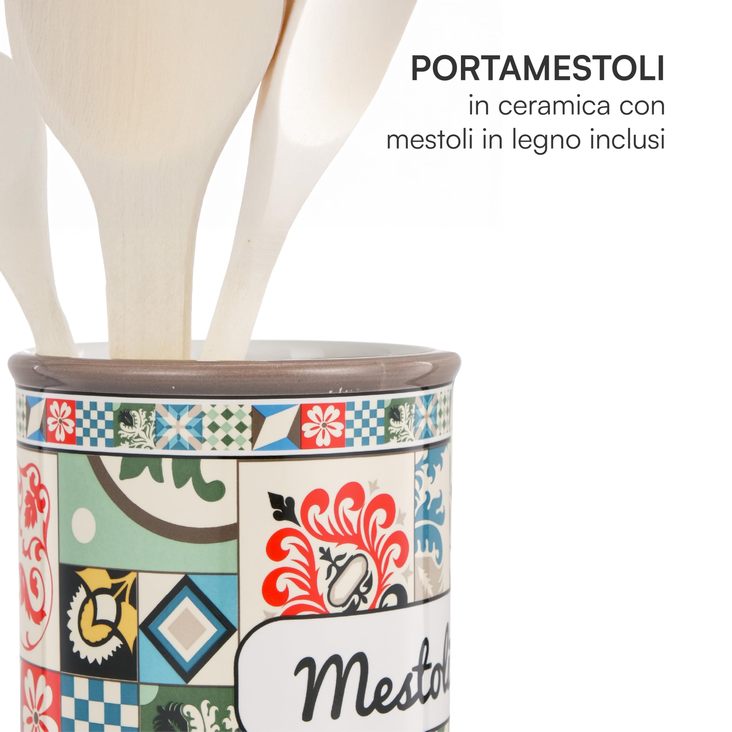 Baroni Home CRW832 portamestoli ceramica con mestoli 11x11x25 cm