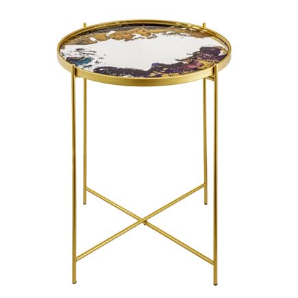 Baroni Home Set 2 Tavolini effetto marmo oro e viola