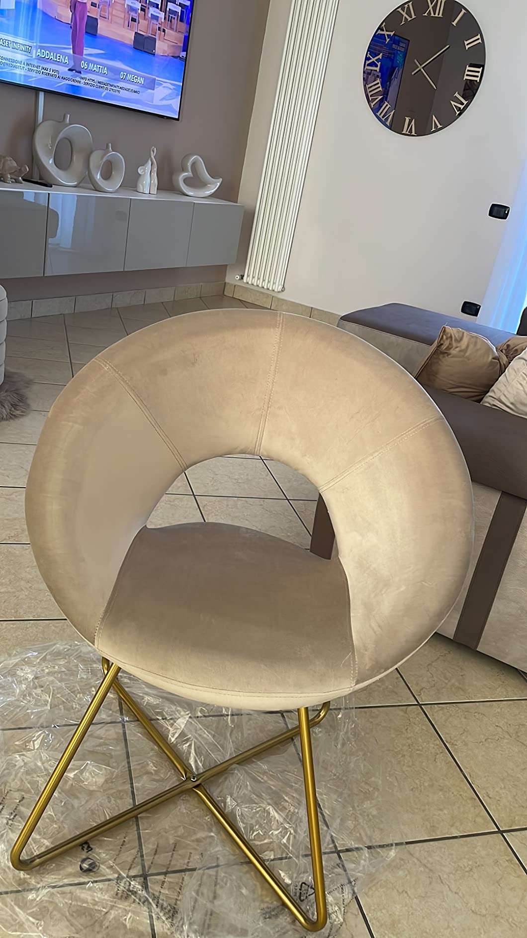 Baroni Home Poltrona Bibi Moon Beige Velluto 71x59x84 Portata 200kg
