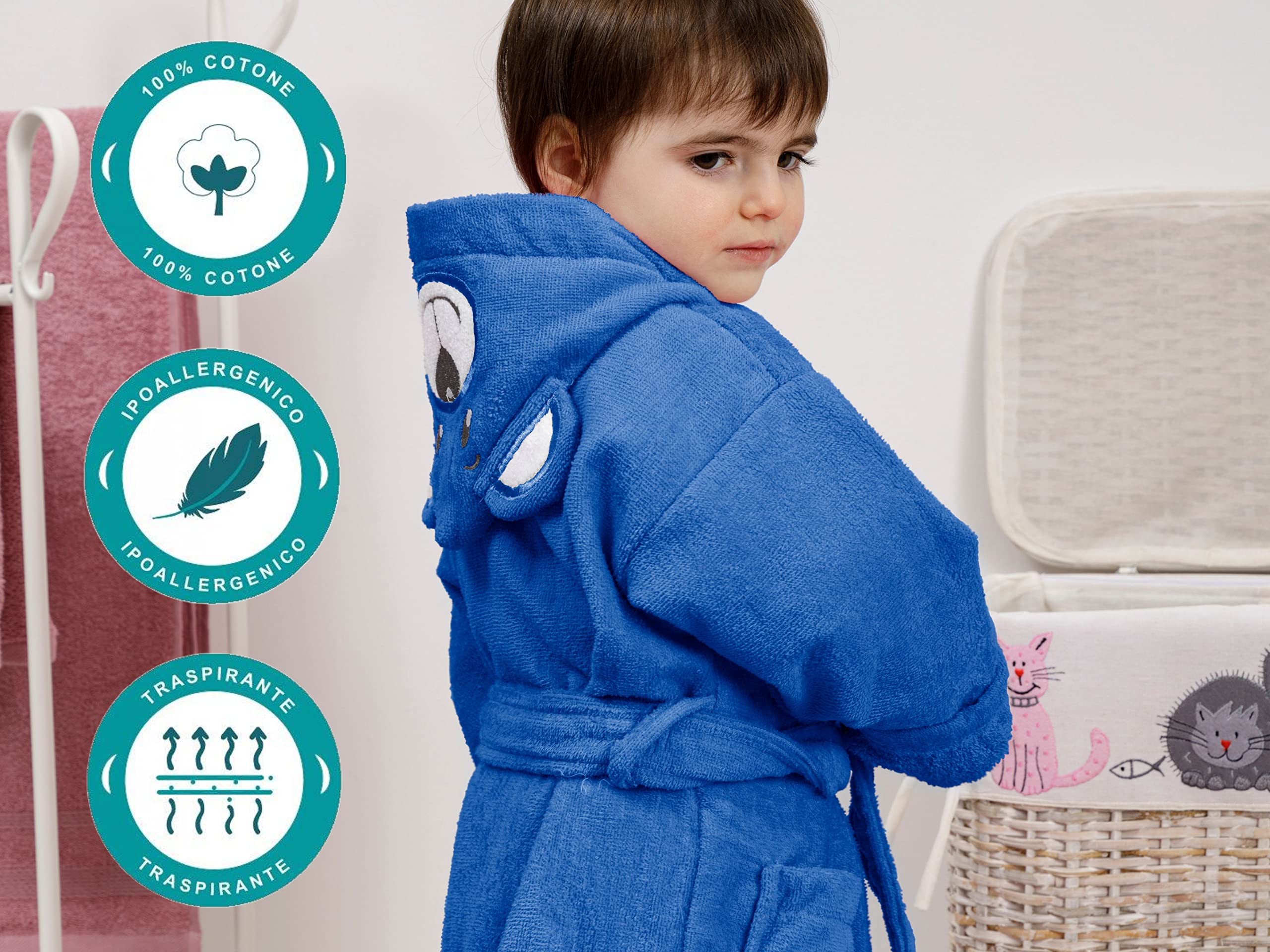 Baroni Home Accappatoio Bimbo Blu 0-2 Anni Cotone
