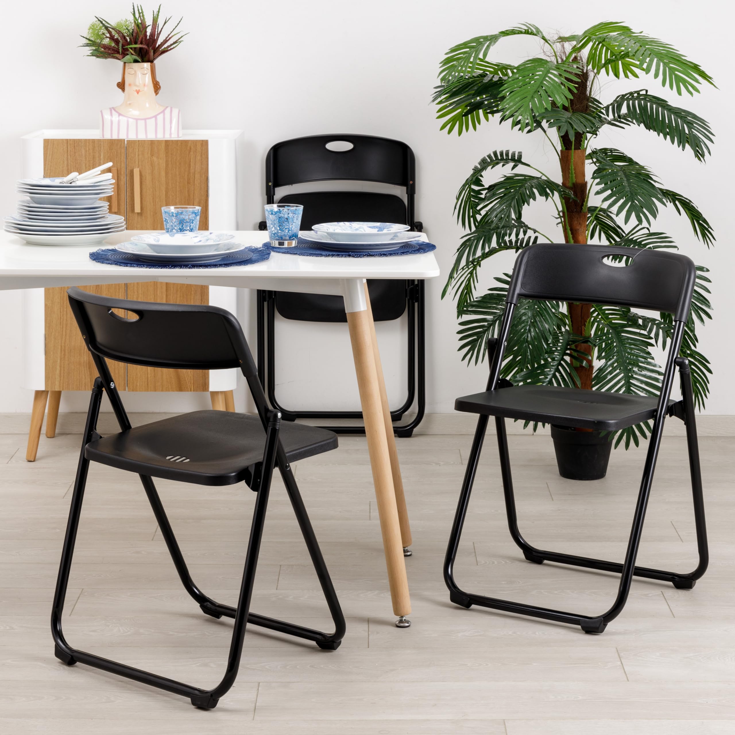 Baroni Home Sedia Pieghevole Acciaio Nera 74x43x49 cm