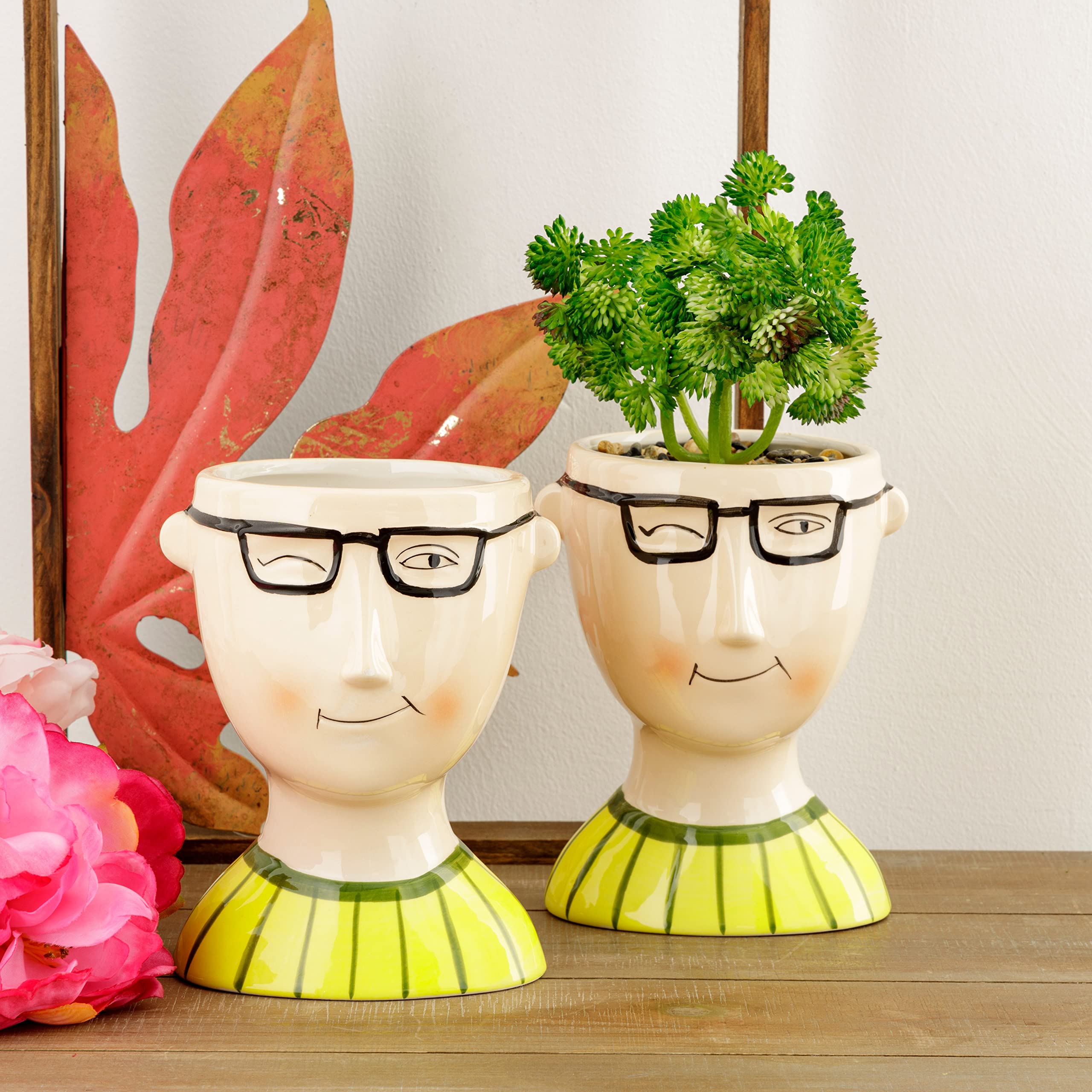 Baroni Home Boy vaso testa ceramica 12 cm dipinto a mano
