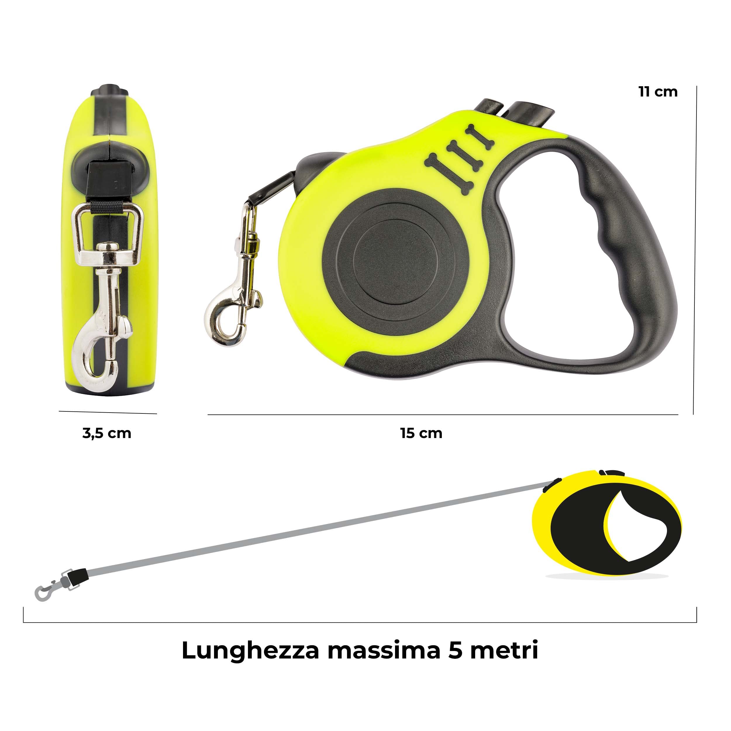 Baroni Home Guinzaglio Retrattile Cani Giallo 5 m 30 kg