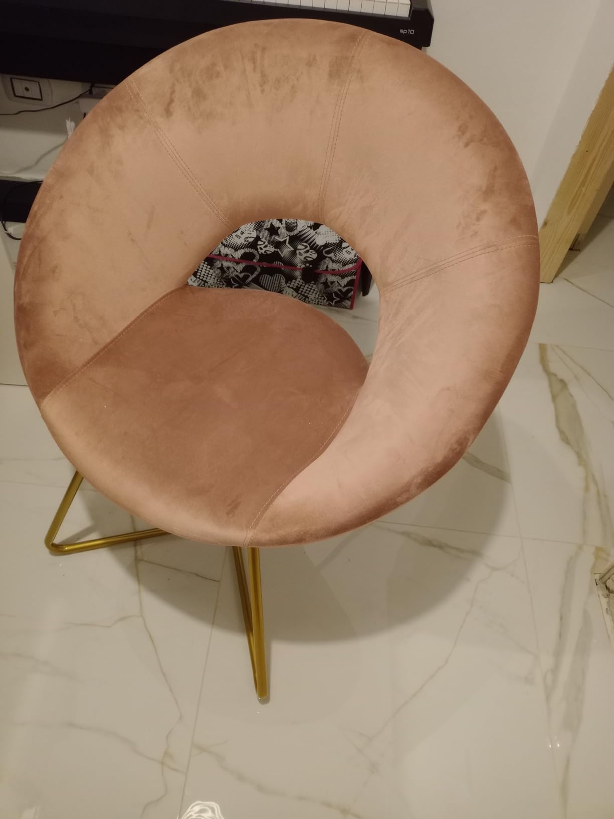 Baroni Home poltrona velluto beige gambe oro 71x59x84 cm