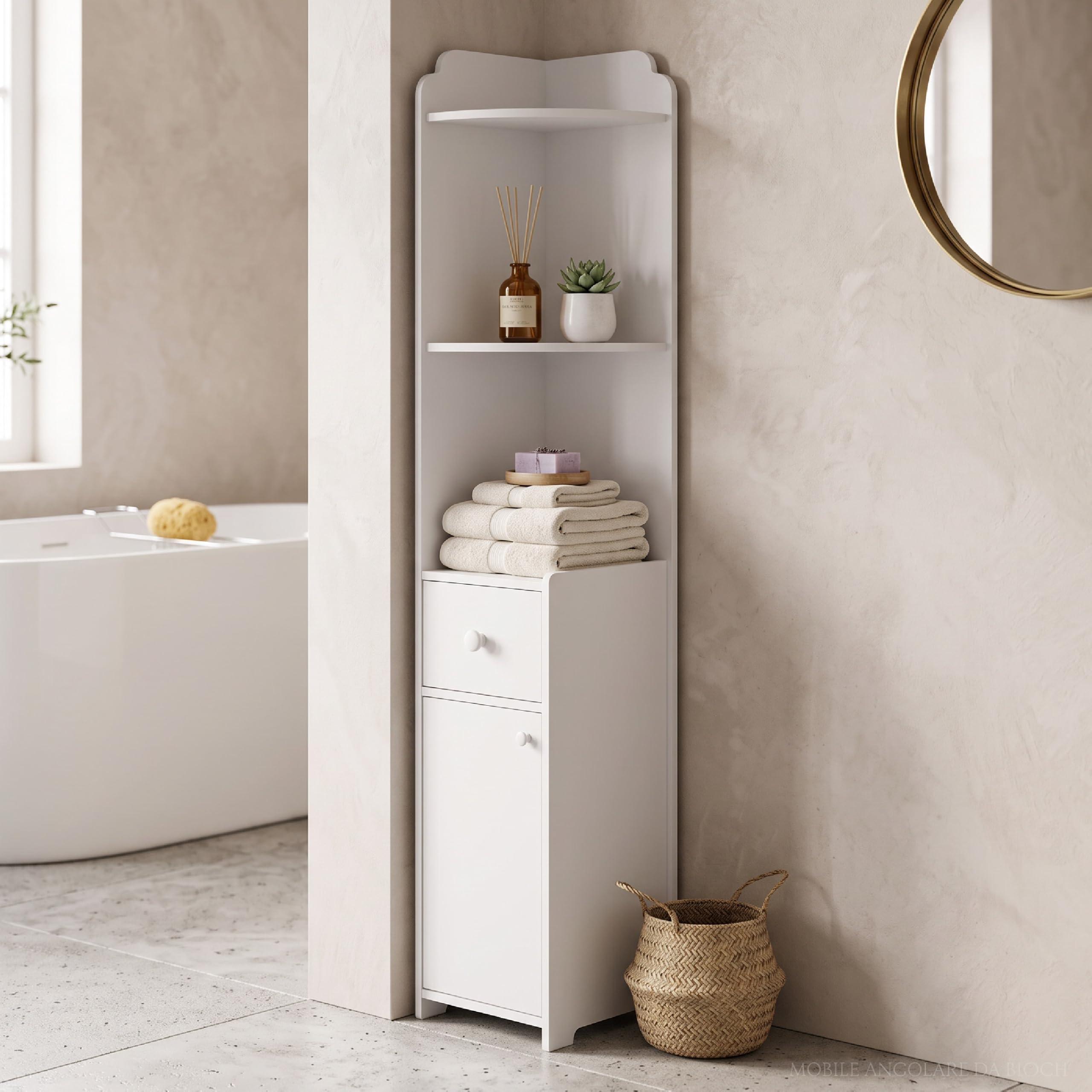 Baroni Home Colonna Angolare Bagno 1 Anta 1 Cassetto 22x22x120 cm